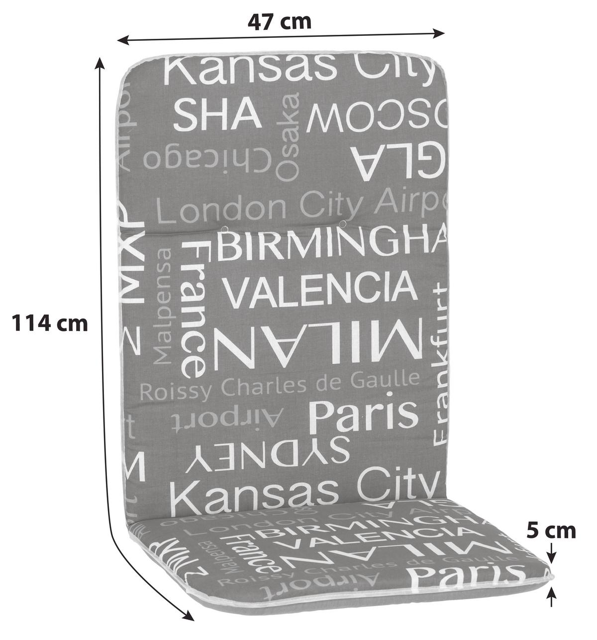 Hochlehner Wendeauflage Bali 114x47 cm Grau - Grau, Basics, Textil (114/47/5cm) - Beo