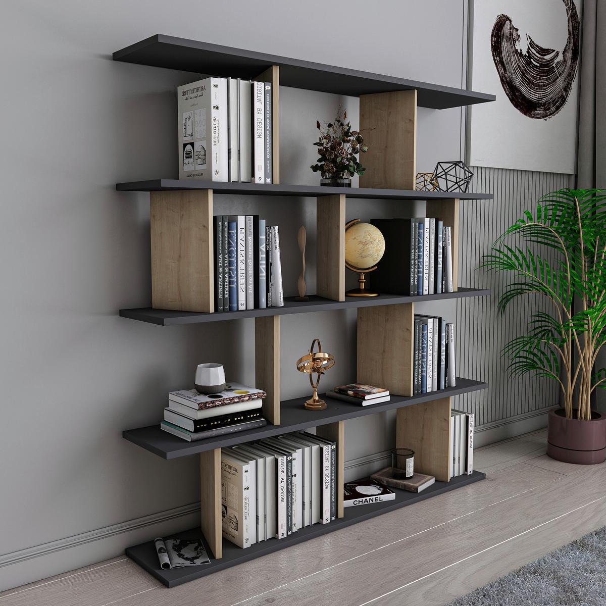 REGÁL JORIN - čierna/farba duba, Design, kompozitné drevo (130/137/25cm) - Livetastic