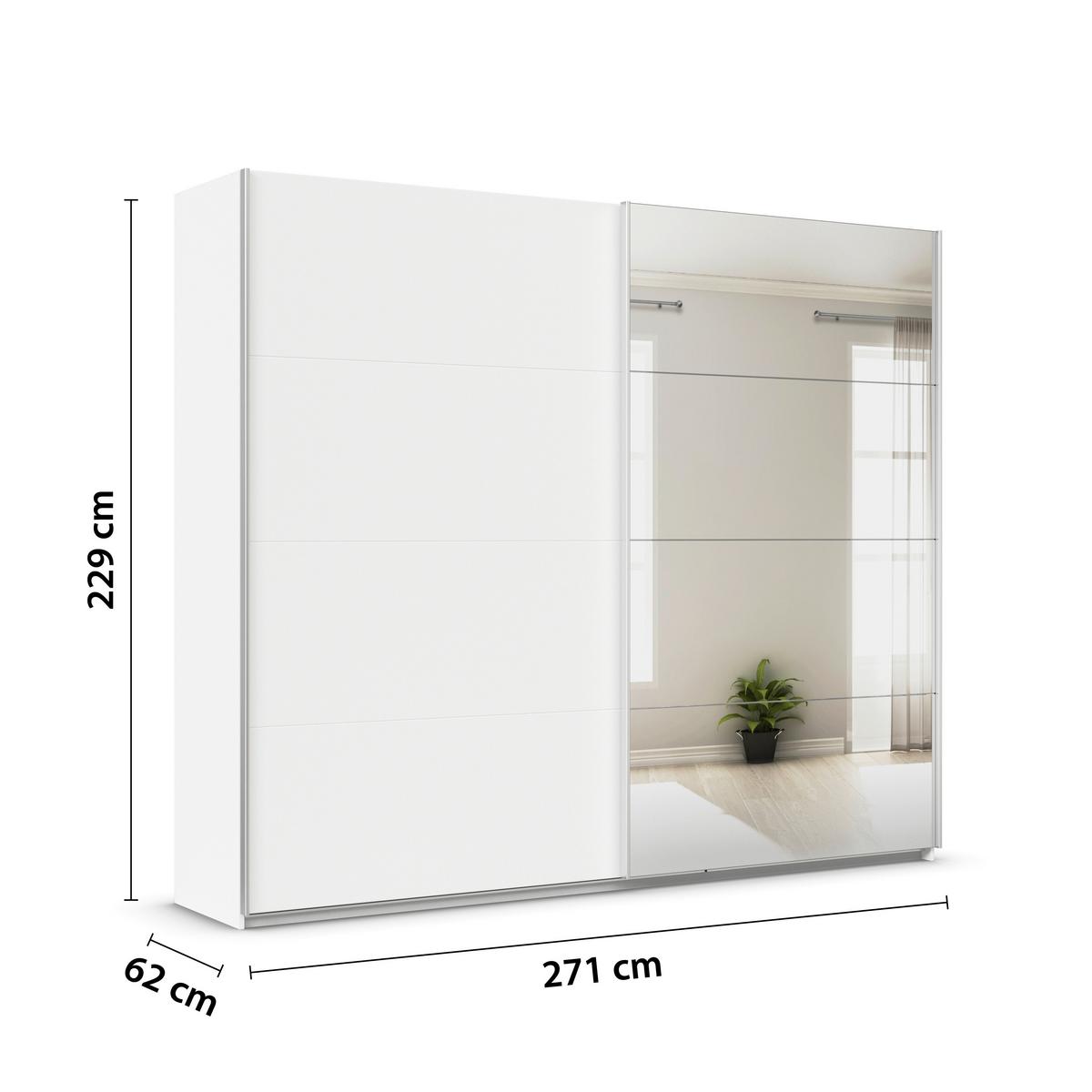 Schwebetüresnschrank + Spiegel B: 271cm Feldkirch Weiß - Silberfarben/Weiß, MODERN, Holzwerkstoff (271/229/62cm)