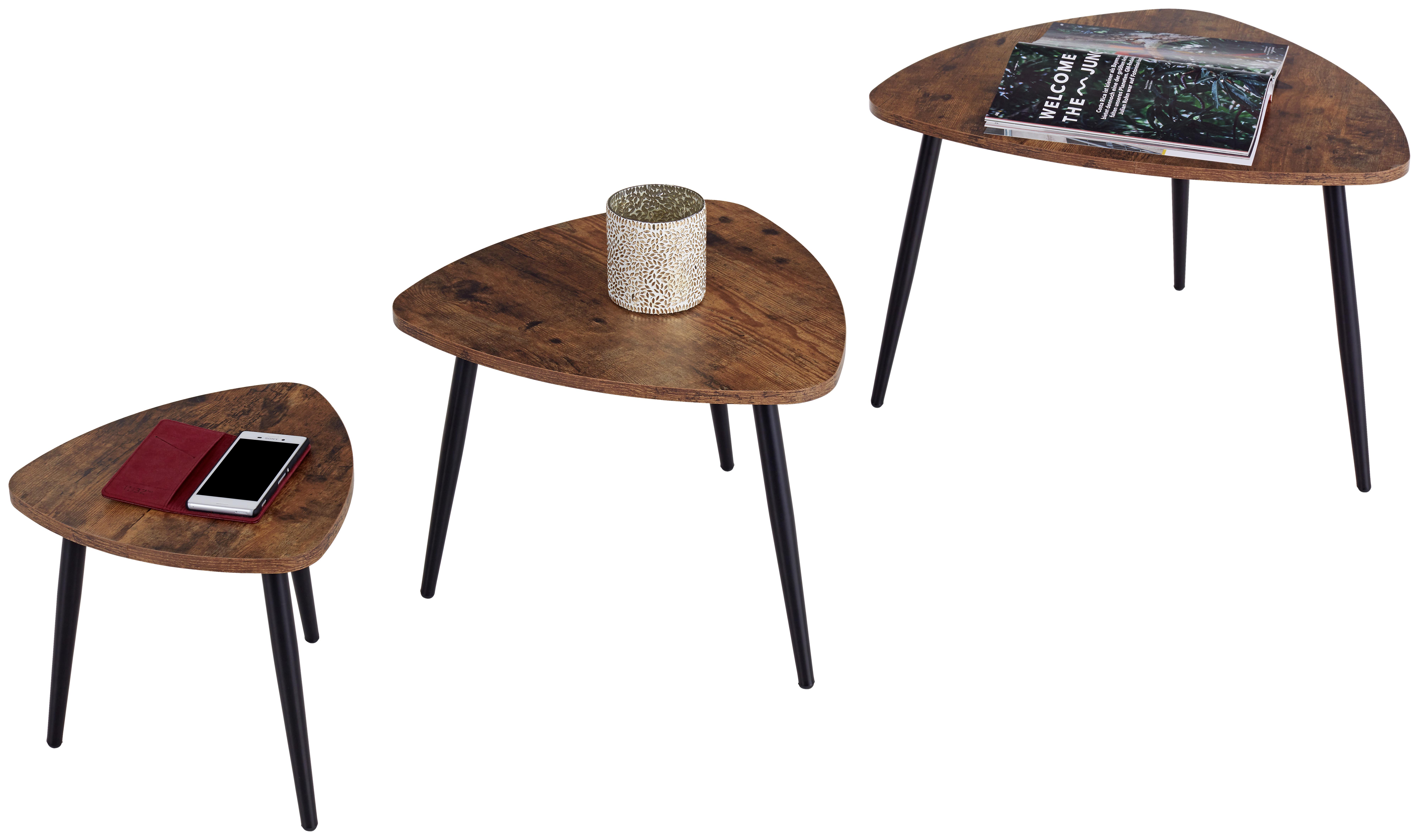 Couchtisch 3er Set Rocky, Naturfarben/Schwarz - Schwarz/Naturfarben, MODERN, Holzwerkstoff/Metall (62/48/34,5/41/35/30cm) - Luca Bessoni