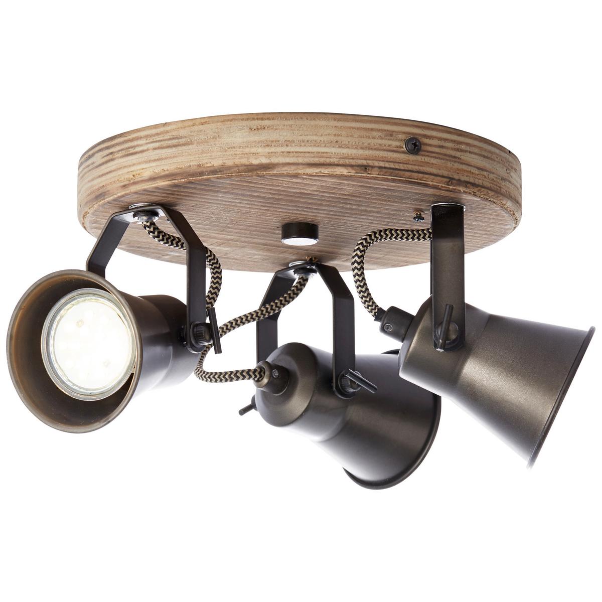 Deckenleuchte Seed Ø 28 cm Schwenkbar - Hellbraun/Schwarz, Natur, Holz/Metall (28/13cm) - Brilliant