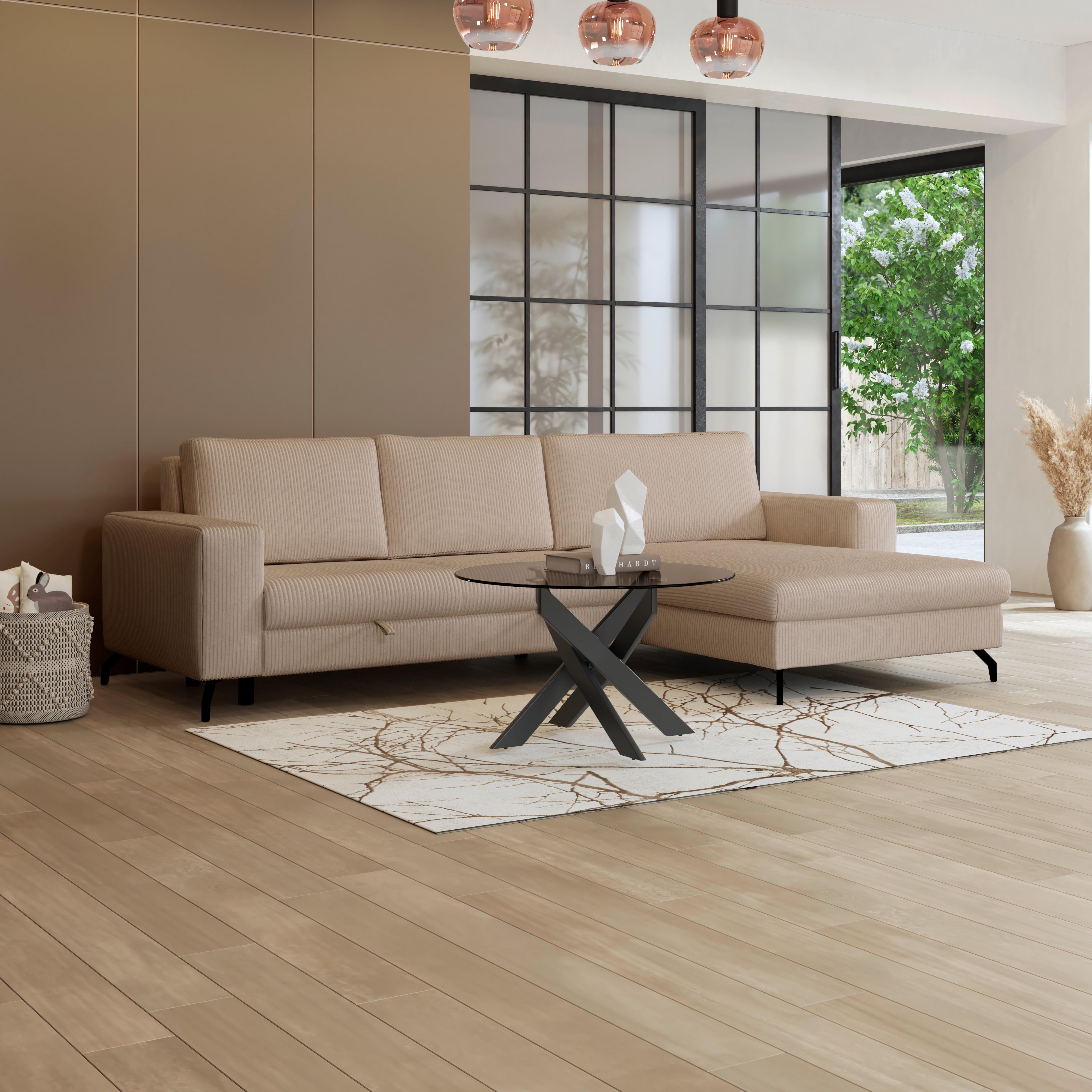 Ecksofa mit Bettkasten Cloud Beige Cord 290x178 cm - Beige, Trend, Textil (290/178cm)