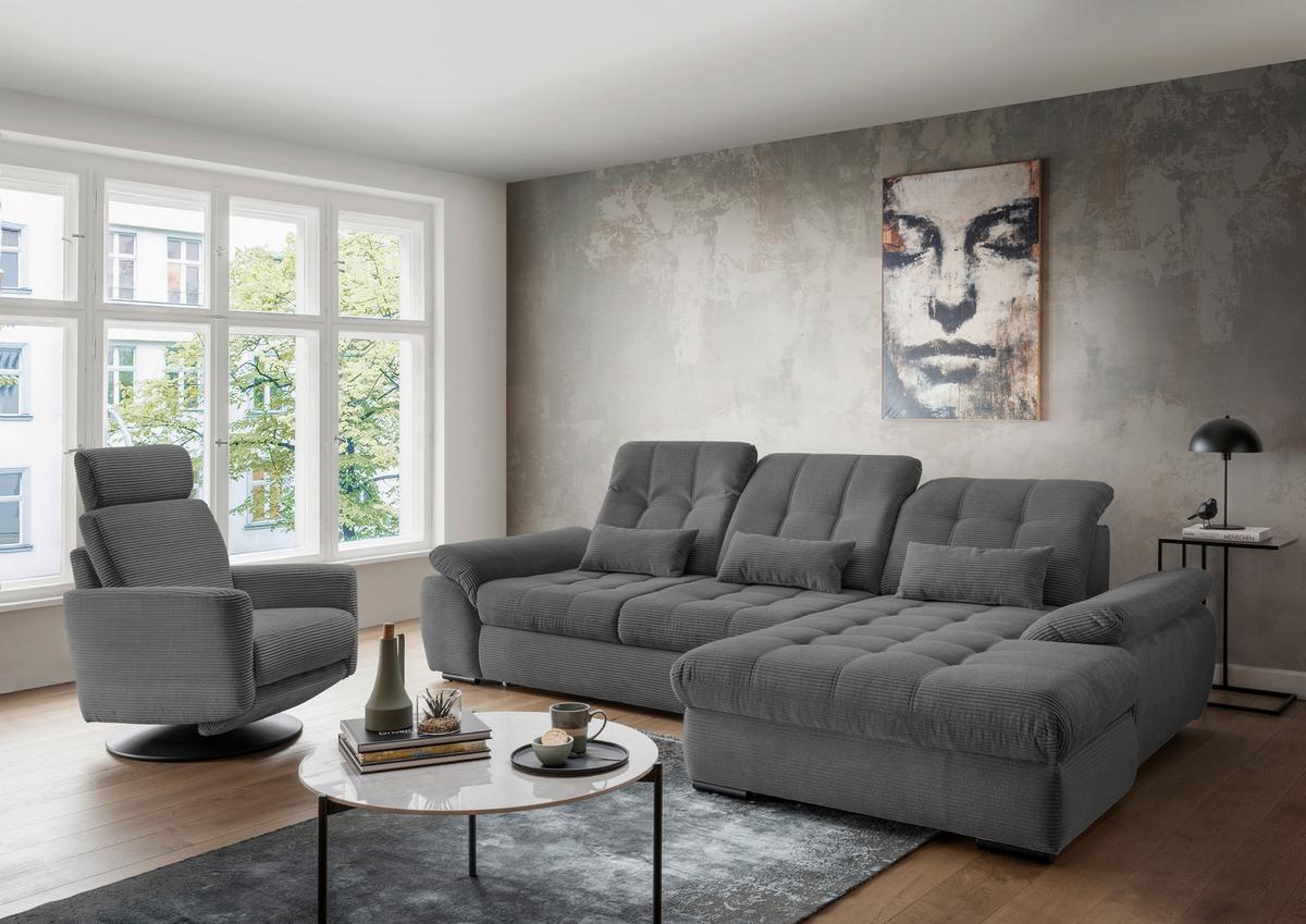 Ecksofa mit Schlaffunktion & Bettkasten Rigatti Grau - Schwarz/Grau, MODERN, Textil (314/184cm) - Livetastic