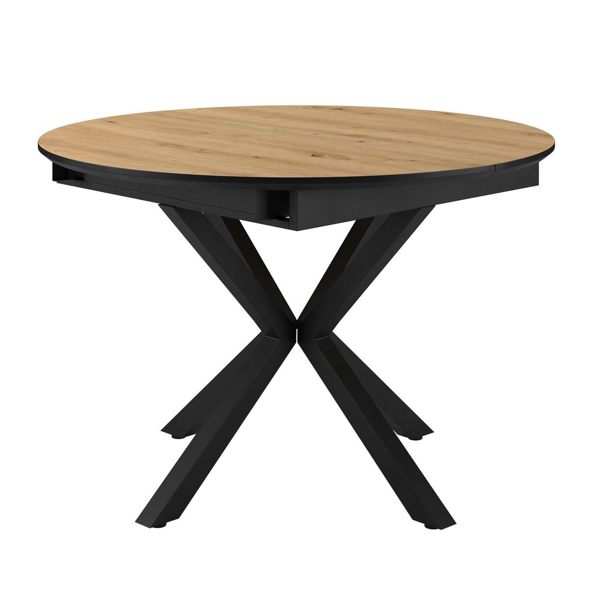 Ausziehtisch Rodin 110 Az 110-150x75x110 cm Naturfarben - Schwarz/Naturfarben, MODERN, Holzwerkstoff/Metall (110-150/75/110cm)