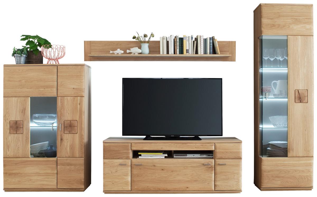 Highboard teilmassiv B: 90 cm Bologna Eichefarben - Eichefarben, Design, Glas/Holz (90/141/38cm) - Livetastic