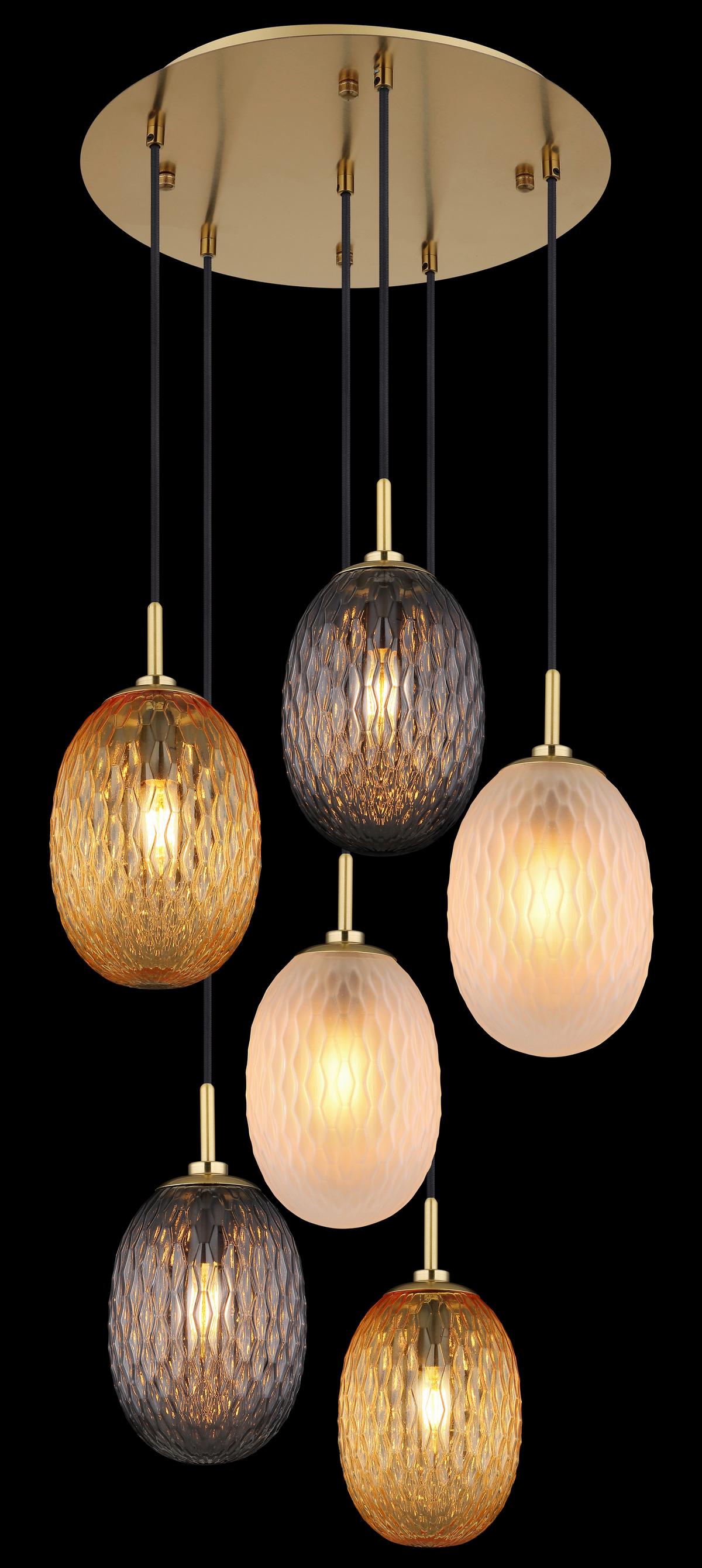 Hängeleuchte 15899-6hr - Goldfarben/Schwarz, Basics, Glas/Textil (47/120cm) - Globo