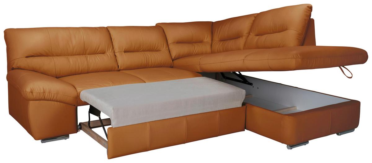 Ecksofa William, Cognac S: 268x216 Cm - Chromfarben/Cognac, Design, Leder (268/216cm) - Livetastic