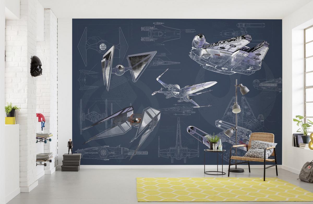 Fototapete Star Wars Blueprint Dark - Blau/Grau, Trend, Textil (400/280cm)
