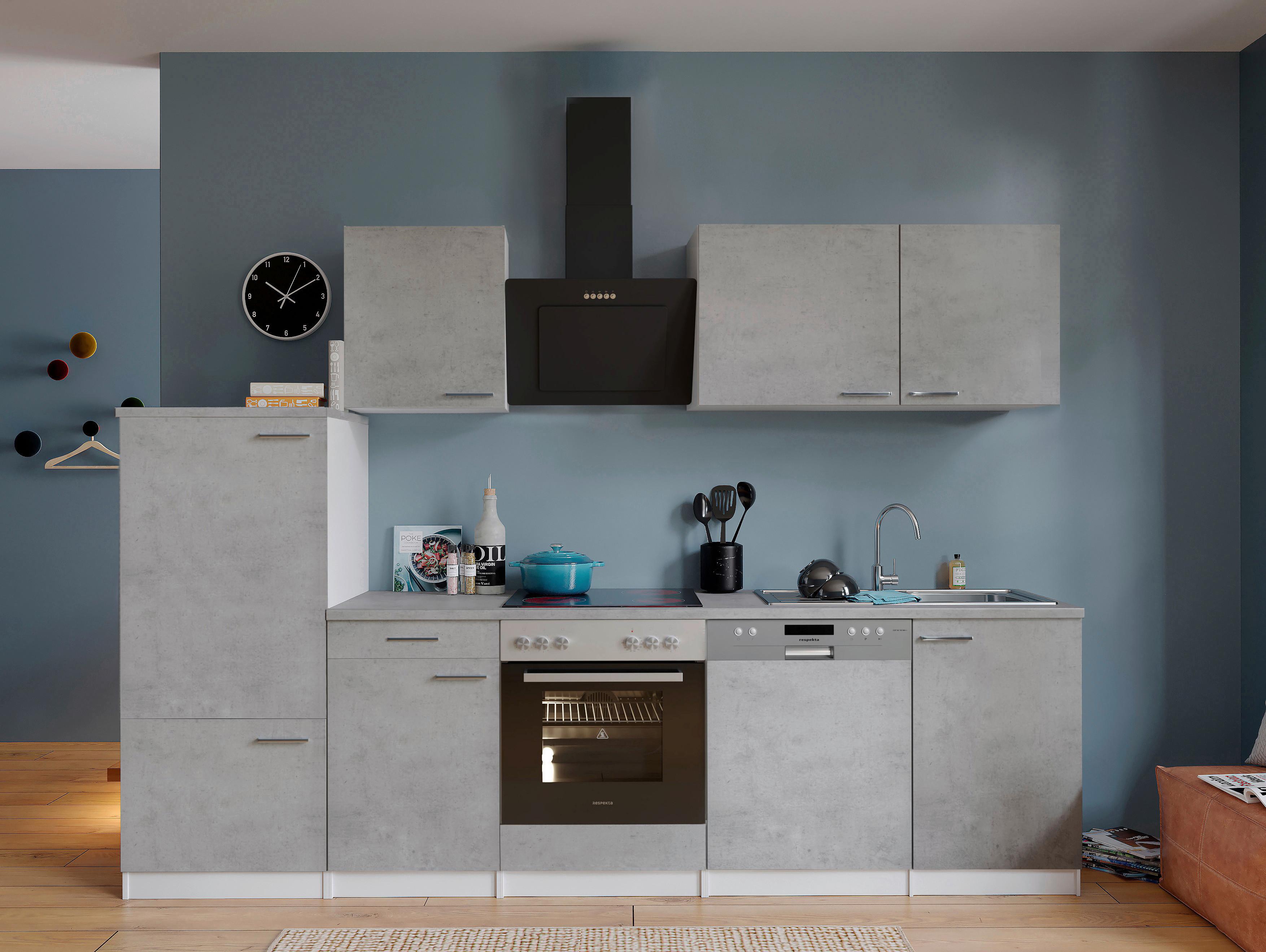 Küchenblock Malia B: 280 cm Grau, mit Geräte - Weiß/Grau, Basics, Holzwerkstoff (280cm) - Respekta