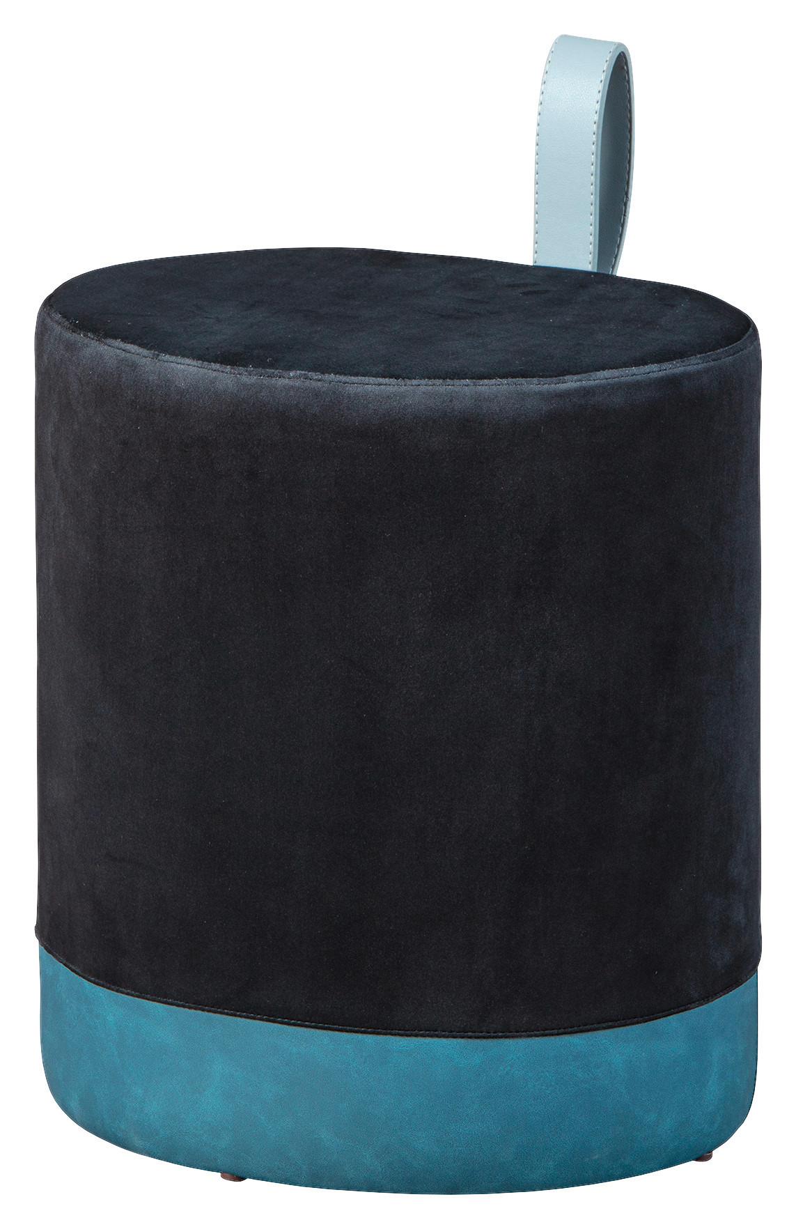 Hocker Osane Samt Blau/Schwarz Sitz Gepolstert H: 43 cm - Blau/Schwarz, KONVENTIONELL, Holzwerkstoff/Kunststoff (38/43/32,5cm) - MID.YOU