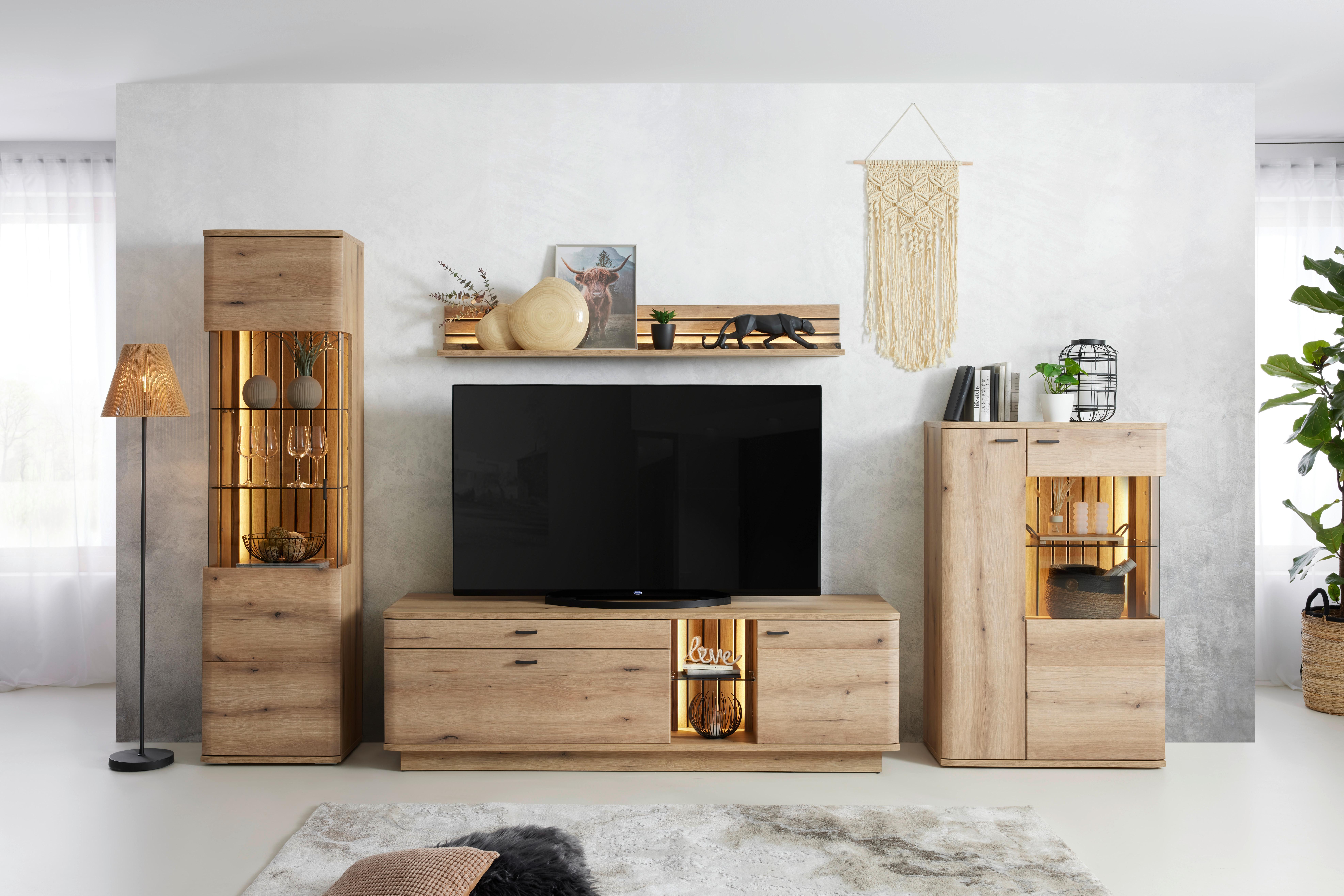 Highboard Fortuna - MODERN, Glas/Holzwerkstoff (80/124/38cm)