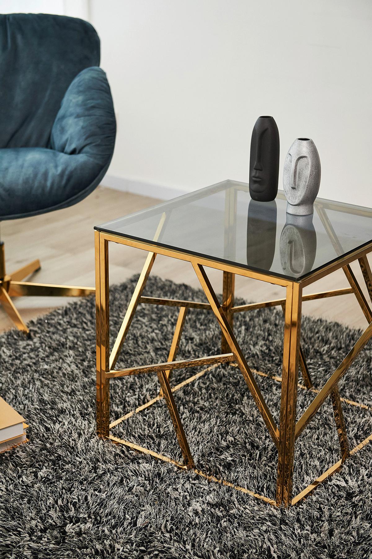 Beistelltisch Grau, Goldfarben L: 55 Cm - Goldfarben/Grau, Design, Glas/Metall (55/55/55cm) - Livetastic