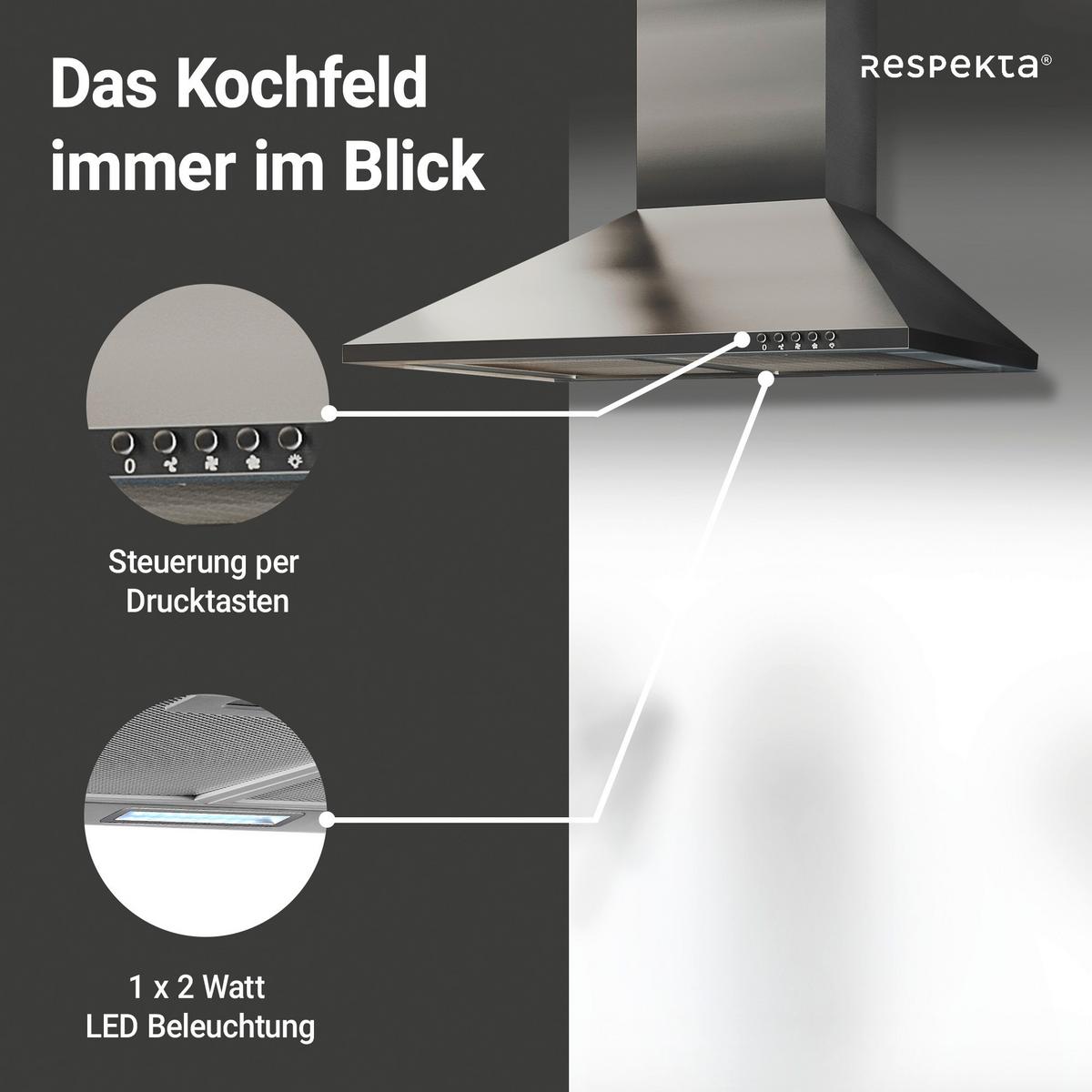 Dunstabzugshaube Respekta Nola Edelstahlfarben B: 60 Cm - Edelstahlfarben, Trend, Metall (60/58-96/47,5cm) - Respekta