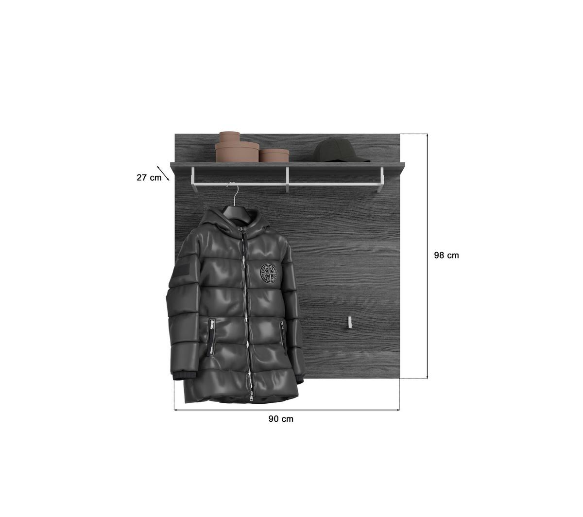 Garderobenpaneel Scout Rauchsilber B: 90 Cm - Dunkelgrau, Design, Holzwerkstoff (90/98/27cm) - MID.YOU