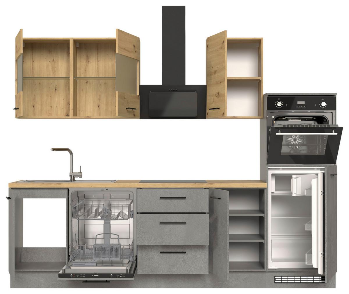 Küchenblock Capri D. Grau/eiche Dekor B: 280 Cm - Dunkelgrau/Eiche Artisan, Basics, Glas/Holzwerkstoff (280cm) - MID.YOU