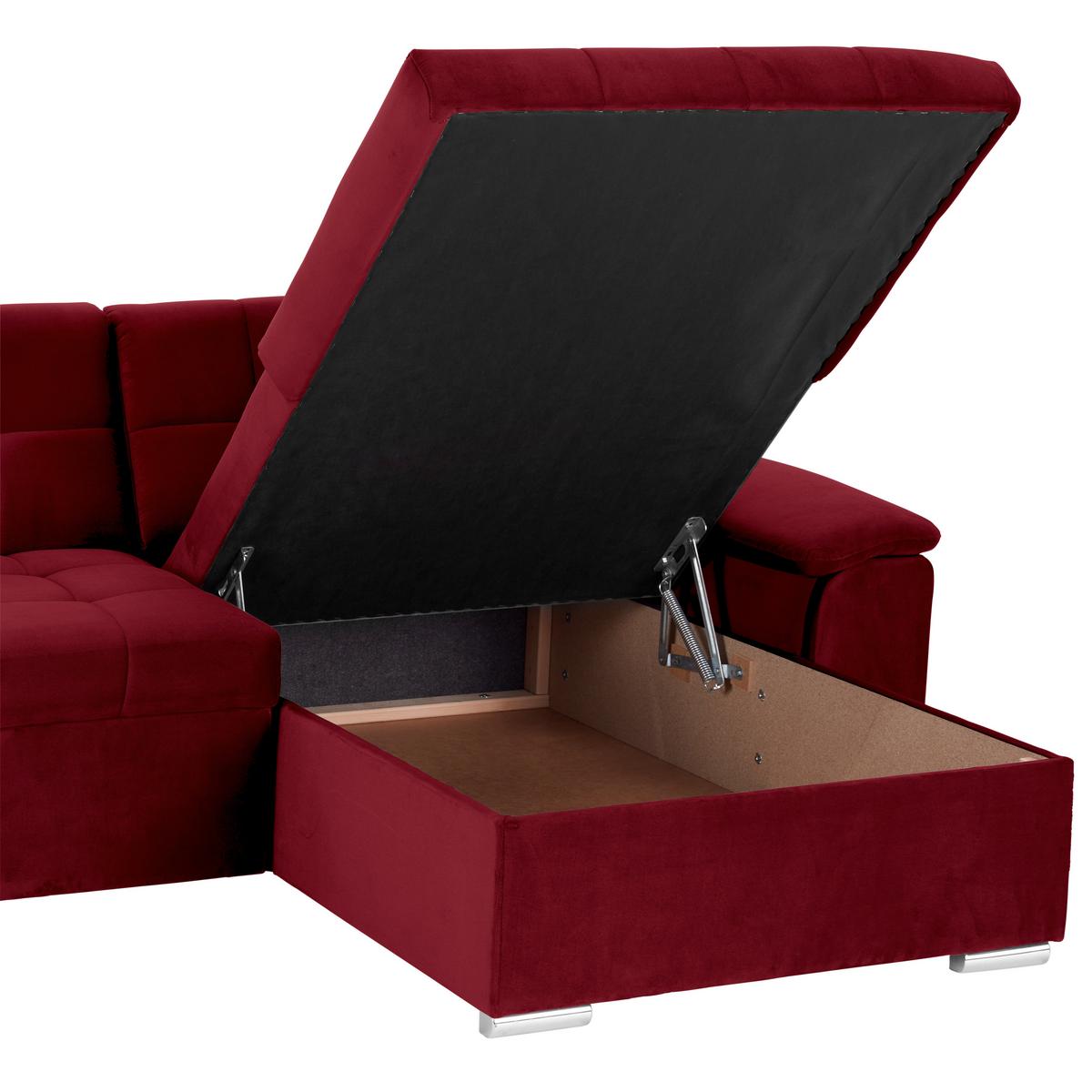 Ecksofa mit Schlaffunktion Keaton + Bettkasten, Burgunder - Bordeaux, Basics, Textil (263/169cm) - Livetastic