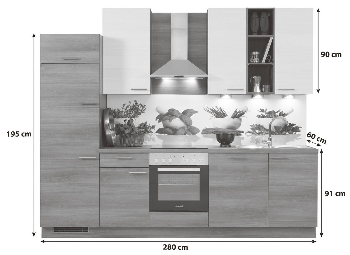 Küchenzeile Plan Mit Geräten B: 280 Cm Eiche Dekor/weiß - Trend, Holzwerkstoff (280cm) - Express