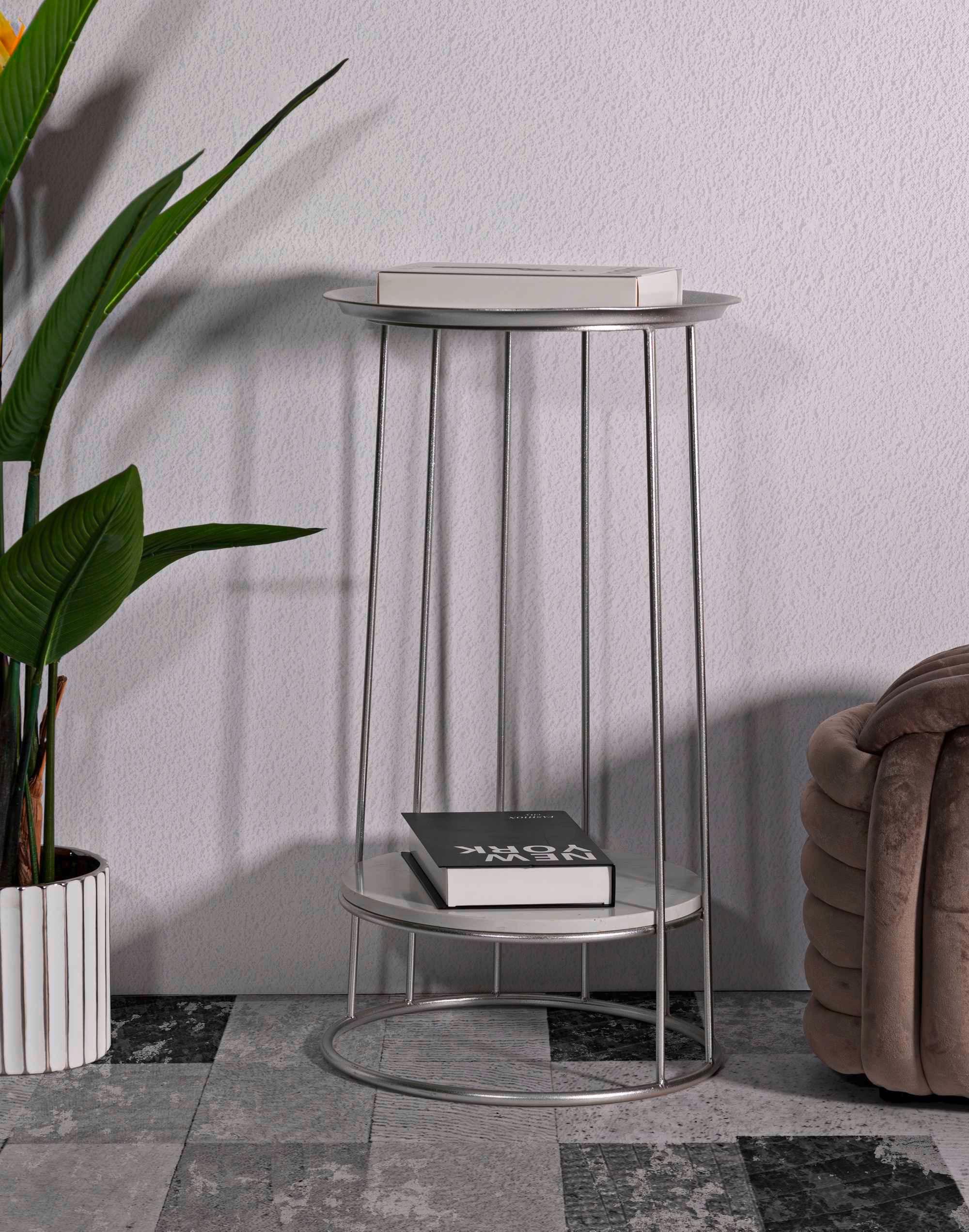 Couchtisch Towery Silberfarben B: 40 cm - Silberfarben, Basics, Stein/Metall (40/76/40cm)