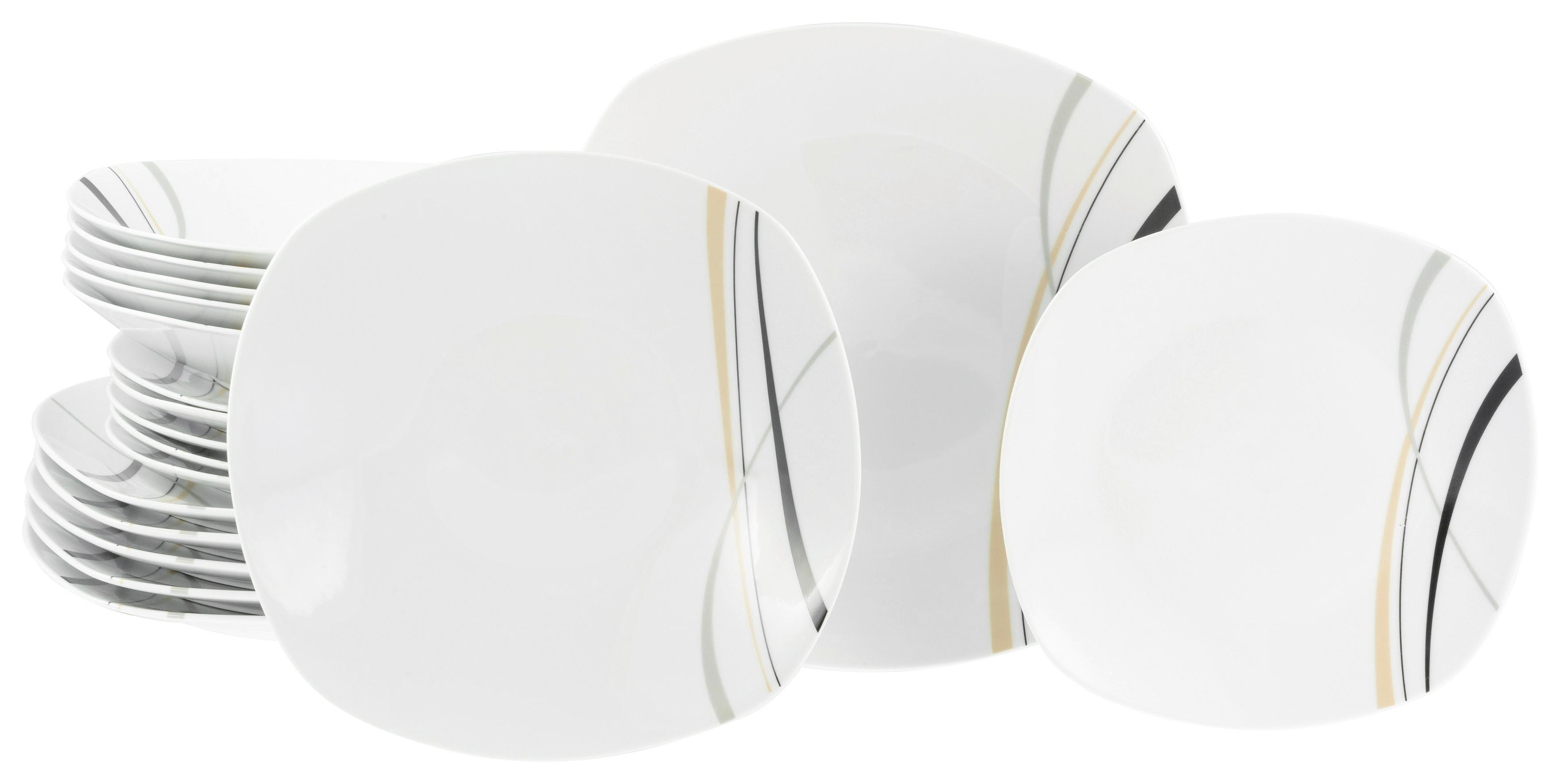 Speisetellerset Square City Line, 18--Teilig., Grau, Weiß - Weiß/Grau, Trend, Keramik - Creatable