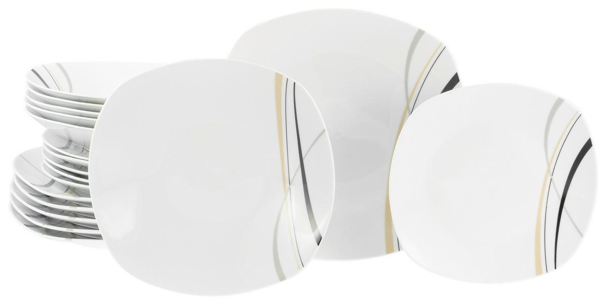 Speisetellerset Square City Line, 18--Teilig., Grau, Weiß - Weiß/Grau, Trend, Keramik - Creatable