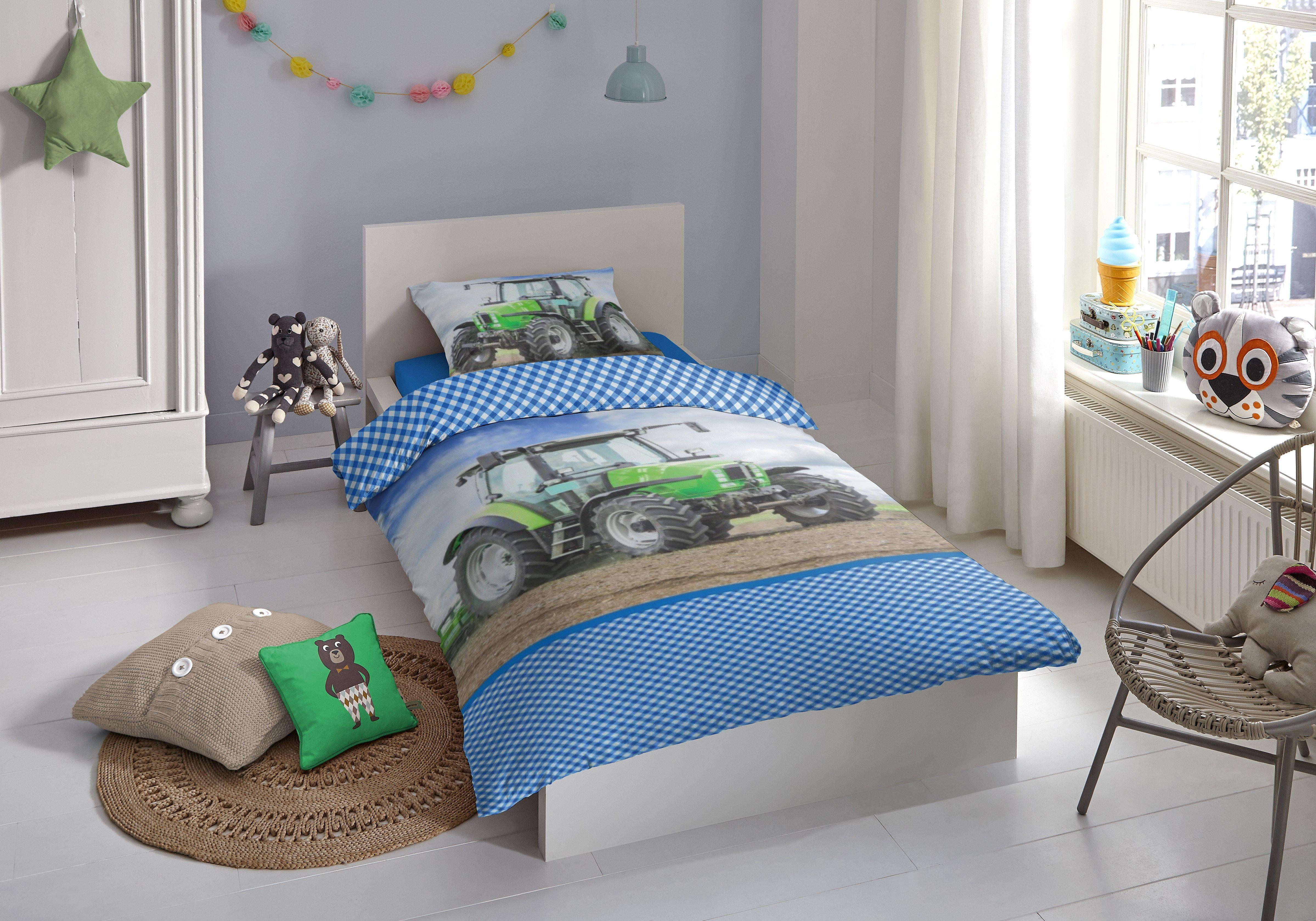 Bettwäsche 140x200 cm Traktor Renforce, Multicolor - Multicolor, MODERN, Textil (140/200cm)
