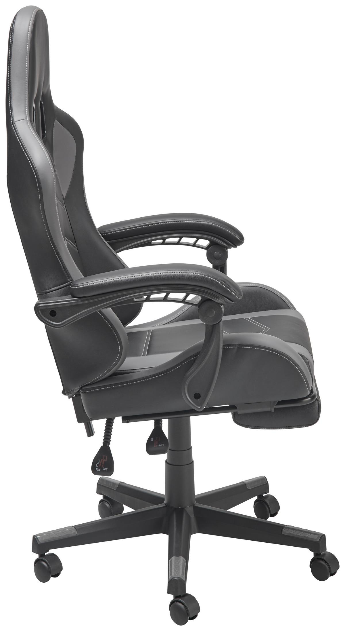 Gamingstuhl Miami - Schwarz/Grau, LIFESTYLE, Kunststoff/Textil (64/124-134/70cm) - MID.YOU