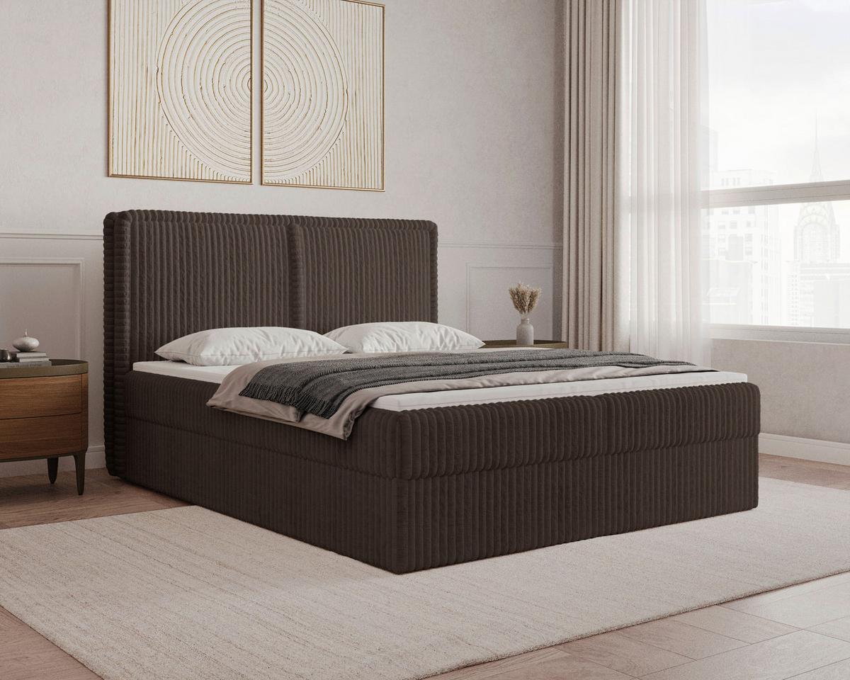 Boxbett Barcelona mit Topper 140x200 - Schwarz/Braun, MODERN, Holz/Kunststoff (140/200cm) - Livetastic