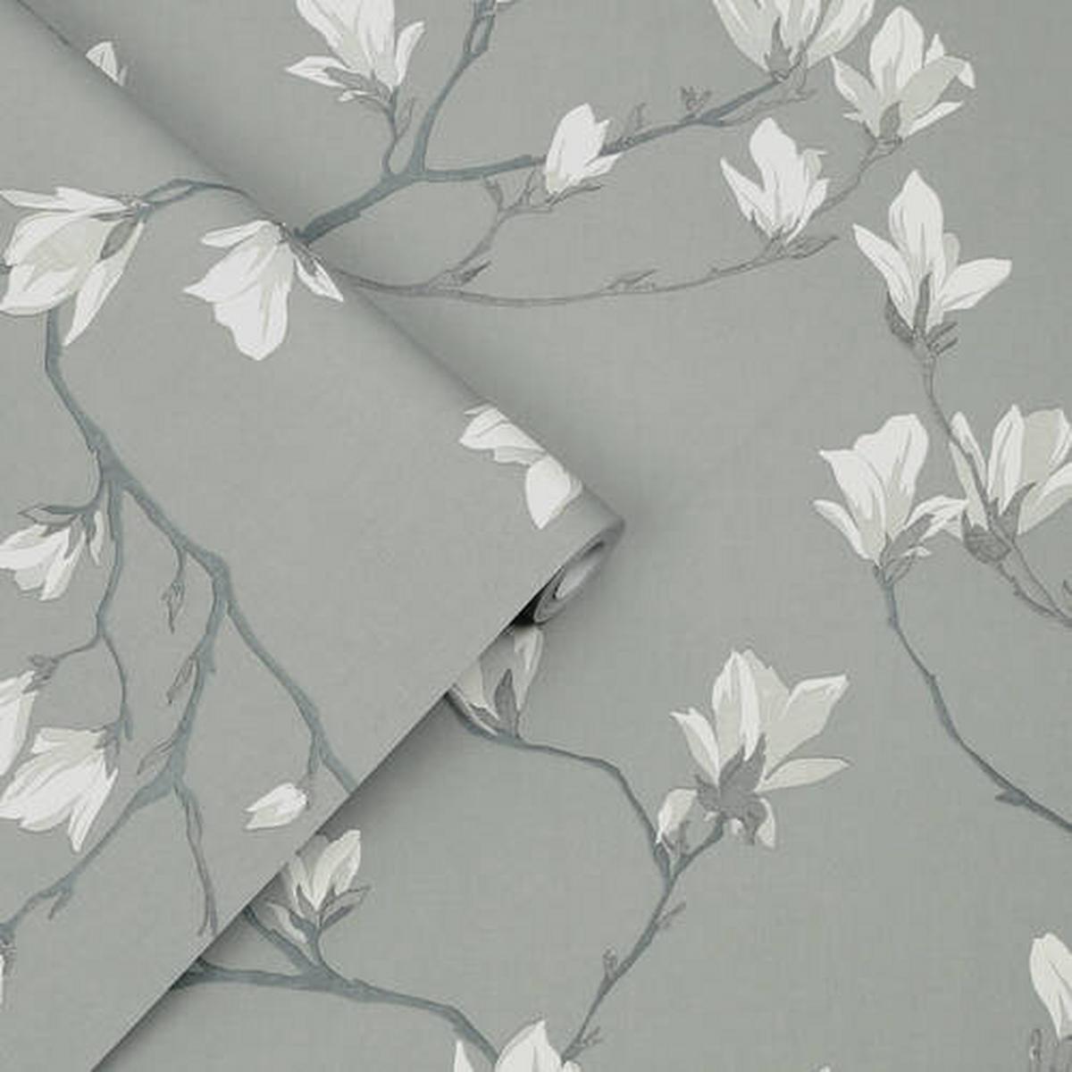 Vliestapete Magnolia Grove Slate - Grau, Basics, Papier/Kunststoff (52/1000cm)