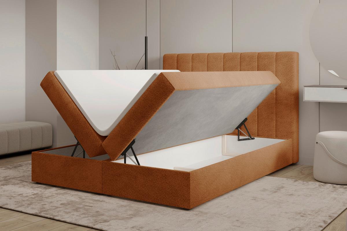 Boxbett Paris mit Topper 140x200 - Terracotta/Schwarz, MODERN, Holz/Kunststoff (140/200cm) - Livetastic