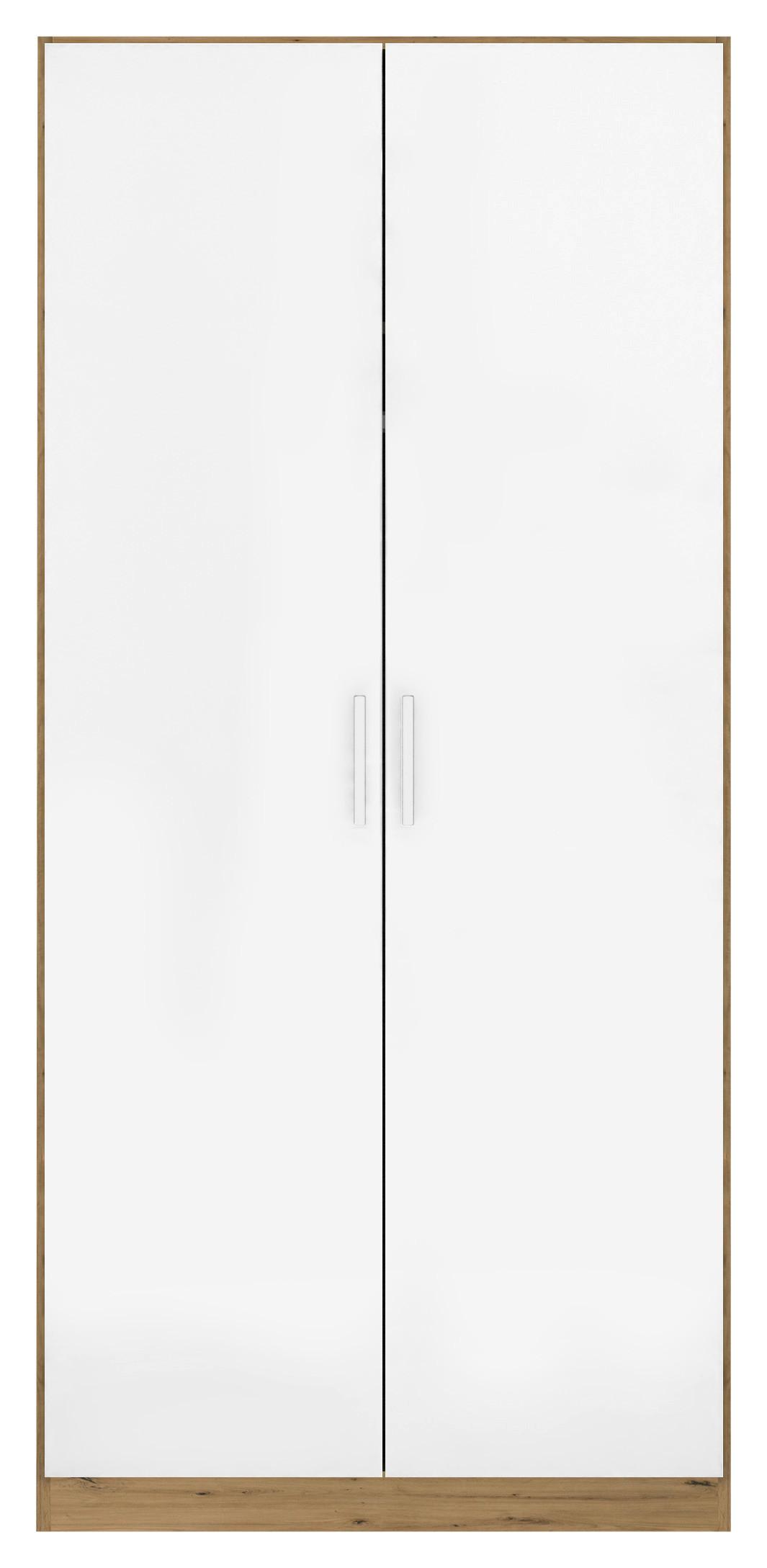 Drehtürenschrank B: 91 cm Berlin Weiß/Eiche Dekor - Weiß Hochglanz/Eiche Artisan, MODERN, Holzwerkstoff (91/197/54cm) - Rauch Möbel