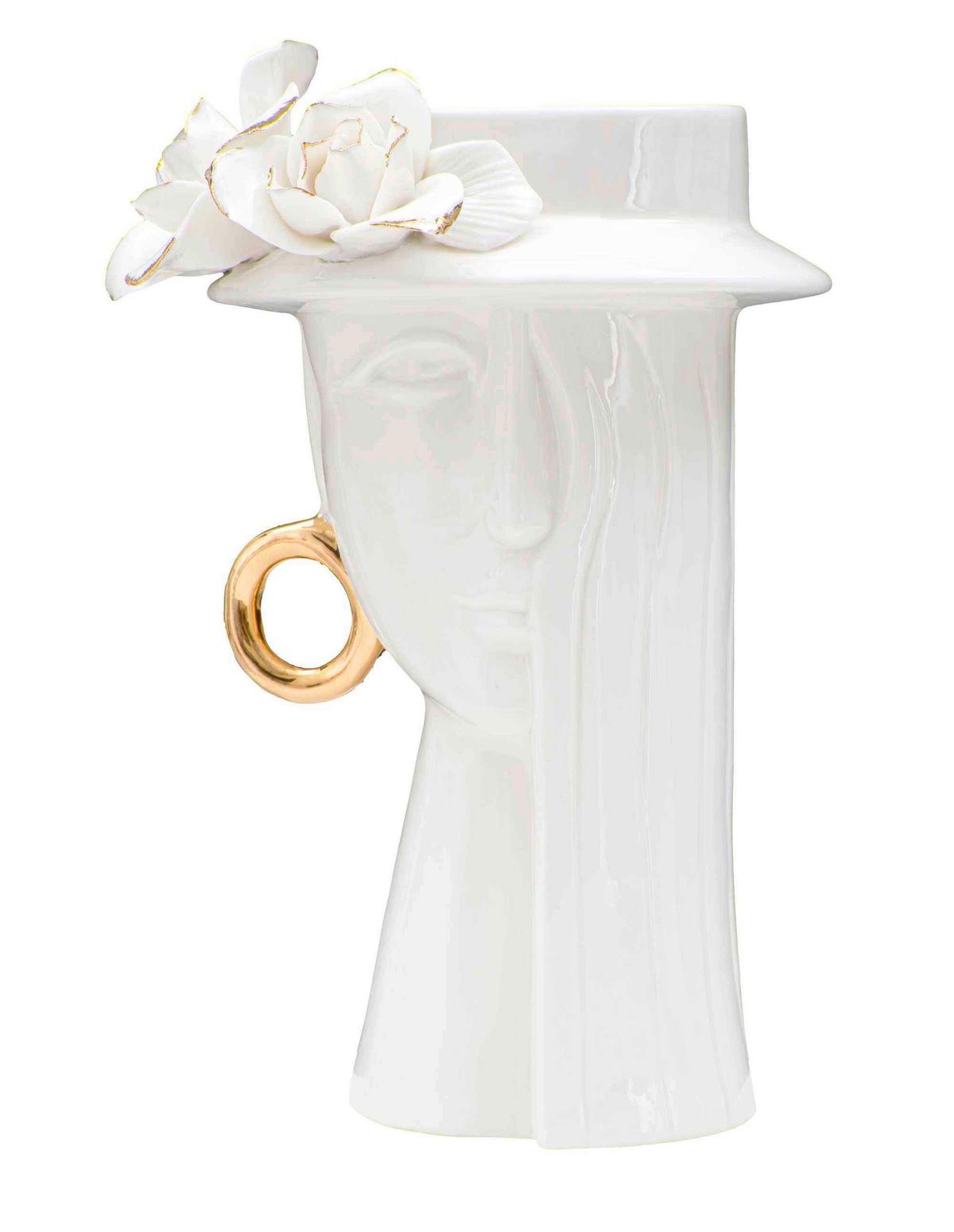 Vase Woman Elegant Weiß, Goldfarben B: 15 cm - Goldfarben/Weiß, Basics, Keramik (15/23.5/13.3cm)