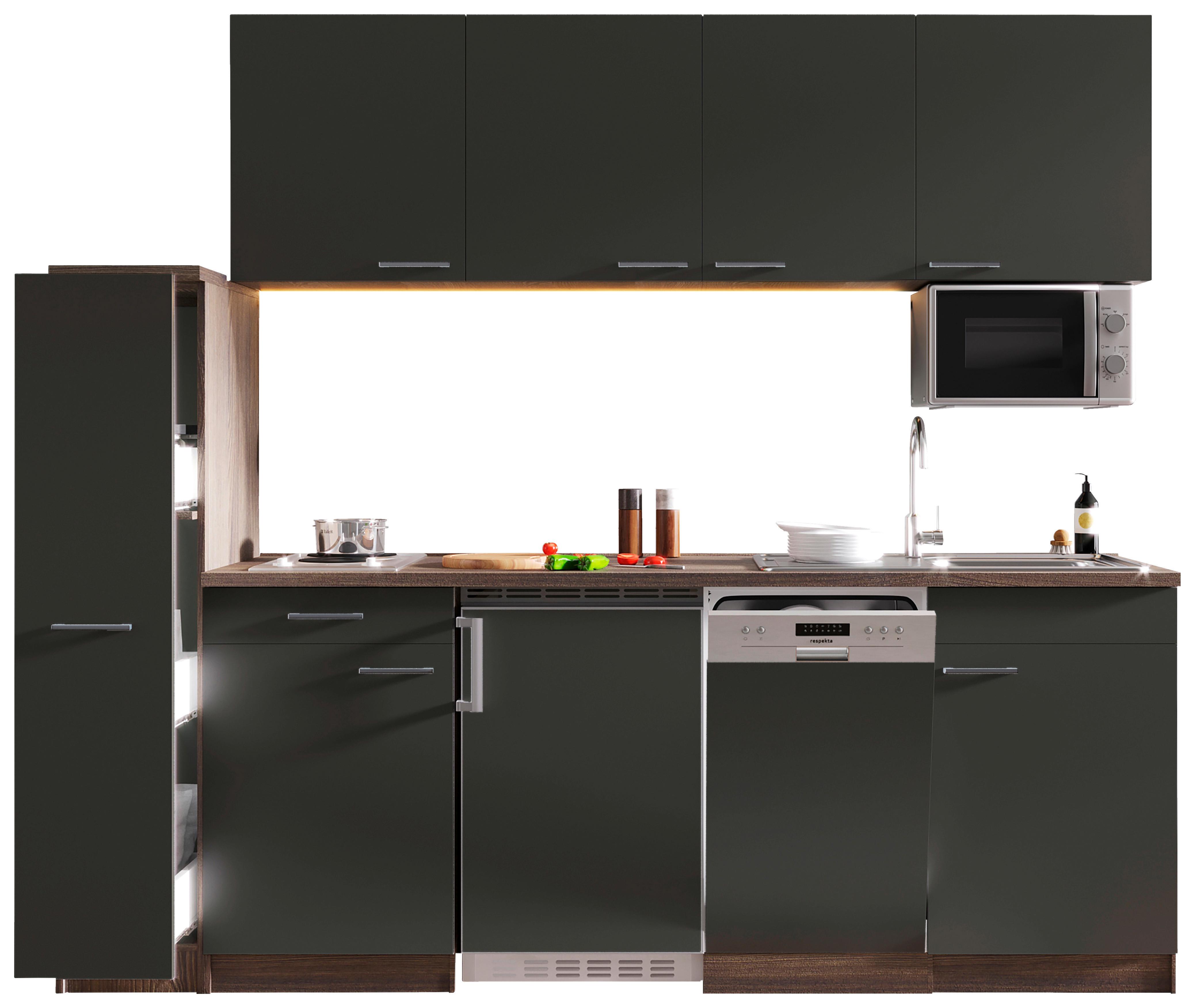 Küchenblock Oliver Singleküche 225 cm - Eichefarben/Grau, Basics, Holzwerkstoff (225cm) - Respekta