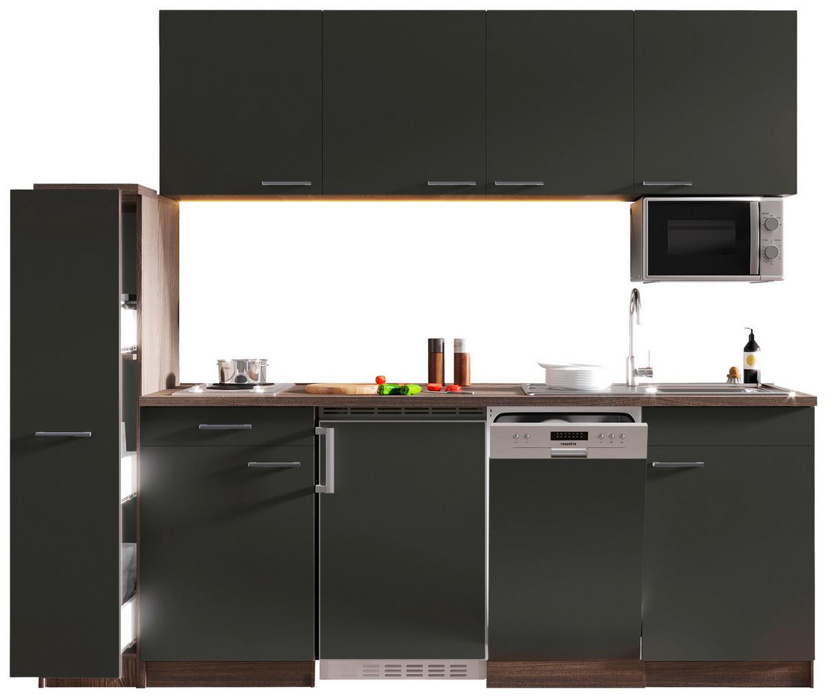 Küchenblock Oliver Singleküche 225 cm - Eichefarben/Grau, Basics, Holzwerkstoff (225cm) - Respekta