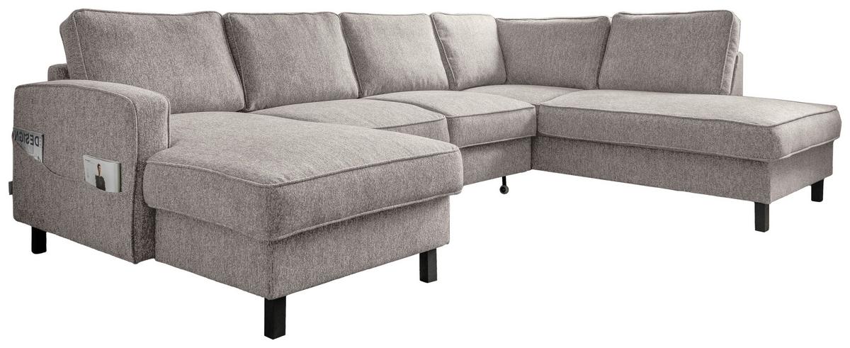 Sedačka MELANIE U, pravá, šedobílá, úl.prostor a lůžko - černá/šedobílá, dřevo/textil (148/298/198cm) - MID.YOU