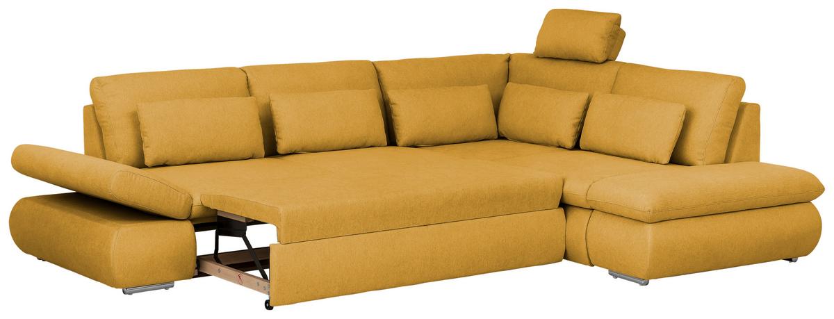 Sarokgarnitúra Alice - mustársárga, Modern, textil (300/86/224cm)