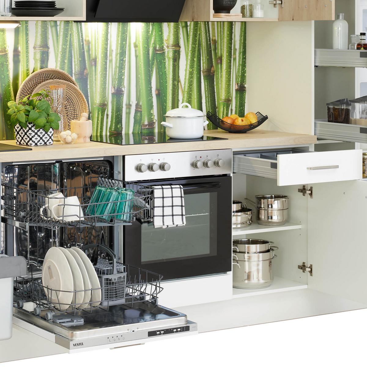 Küchenzeile Ip1200 ohne Geräte 310 cm Weiß/Eiche | Küchenzeilen mit Geräten