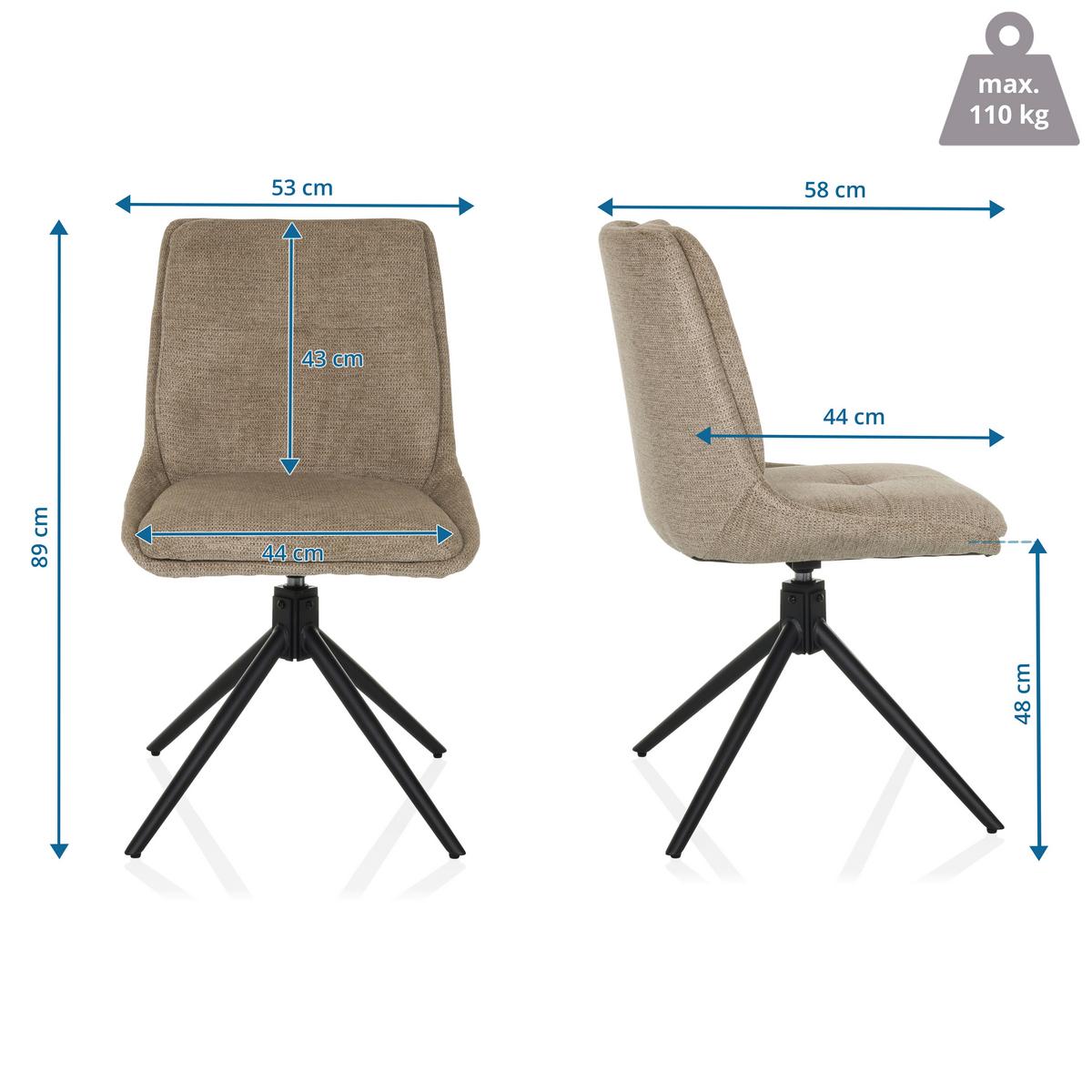 Drehstuhl Tarviso I Beige B: 53 cm - Beige/Schwarz, MODERN, Textil/Metall (53/89/58cm) - MID.YOU