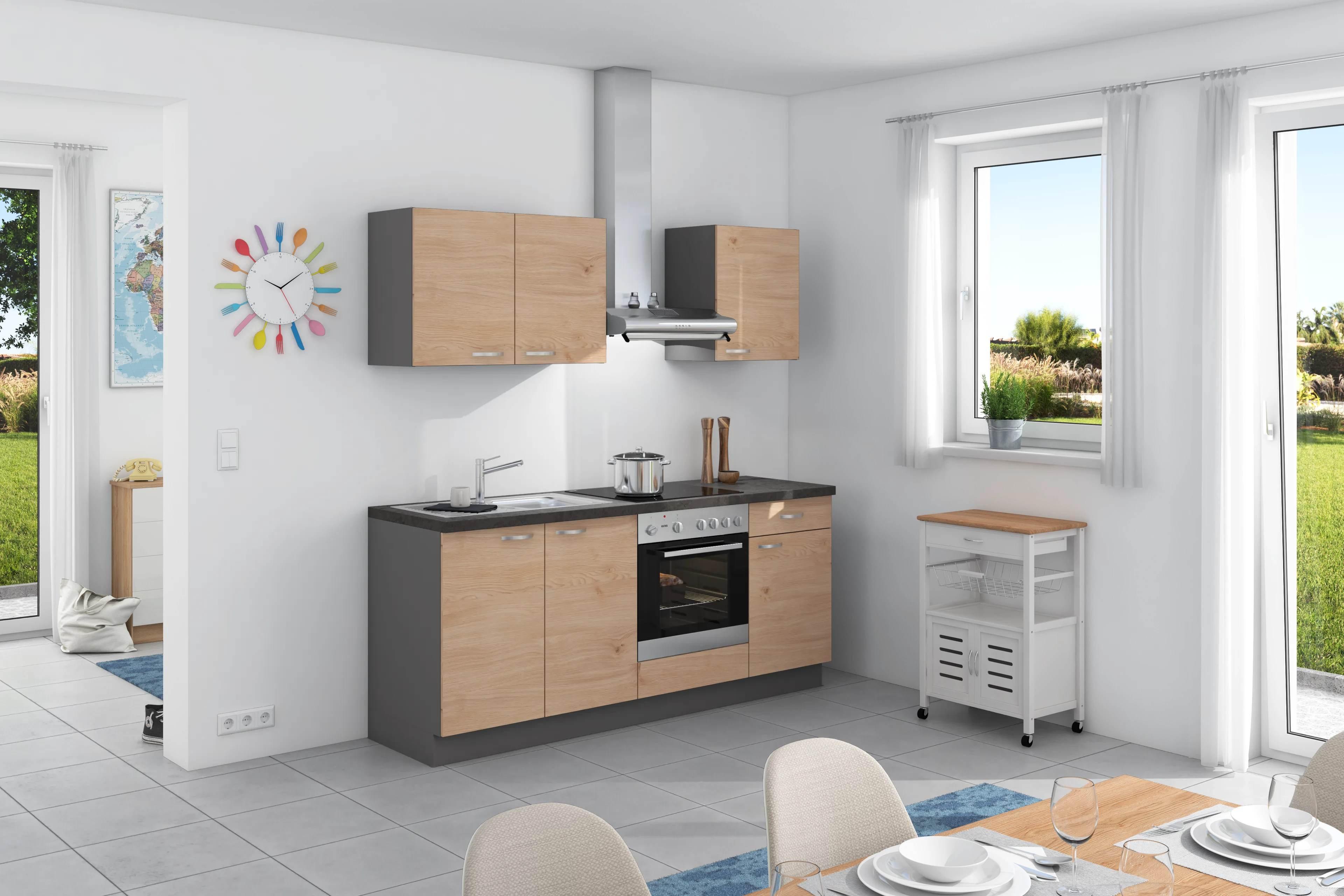 Küchenzeile Plan ohne Geräte ohne Geräte B: 200 cm - Wildeiche/Anthrazit, Design, Holzwerkstoff (200cm) - Express
