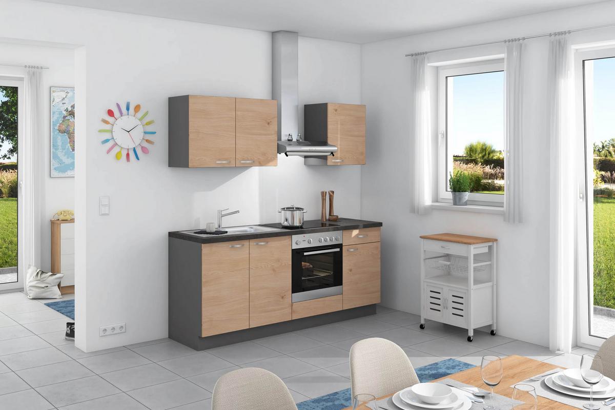 Küchenzeile Plan ohne Geräte ohne Geräte B: 200 cm - Wildeiche/Anthrazit, Design, Holzwerkstoff (200cm) - Express