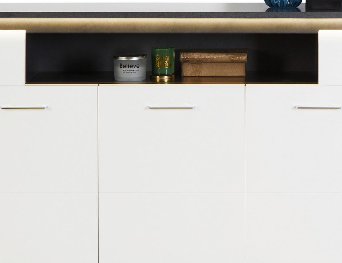 Sideboard Mit Led B: 156,3 Cm Alassio, Weiß/matera - Schwarz/Graphitfarben, MODERN, Holzwerkstoff (156,3/86,2/40,5cm) - Luca Bessoni