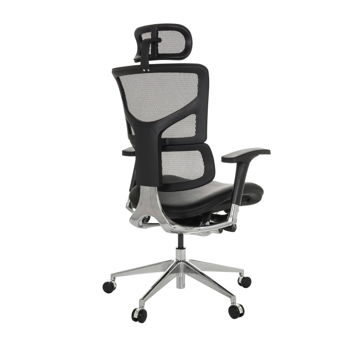Drehstuhl Ergo-U2 Lm - Silberfarben/Schwarz, Basics, Leder/Kunststoff (70/124-146/67cm) - MID.YOU