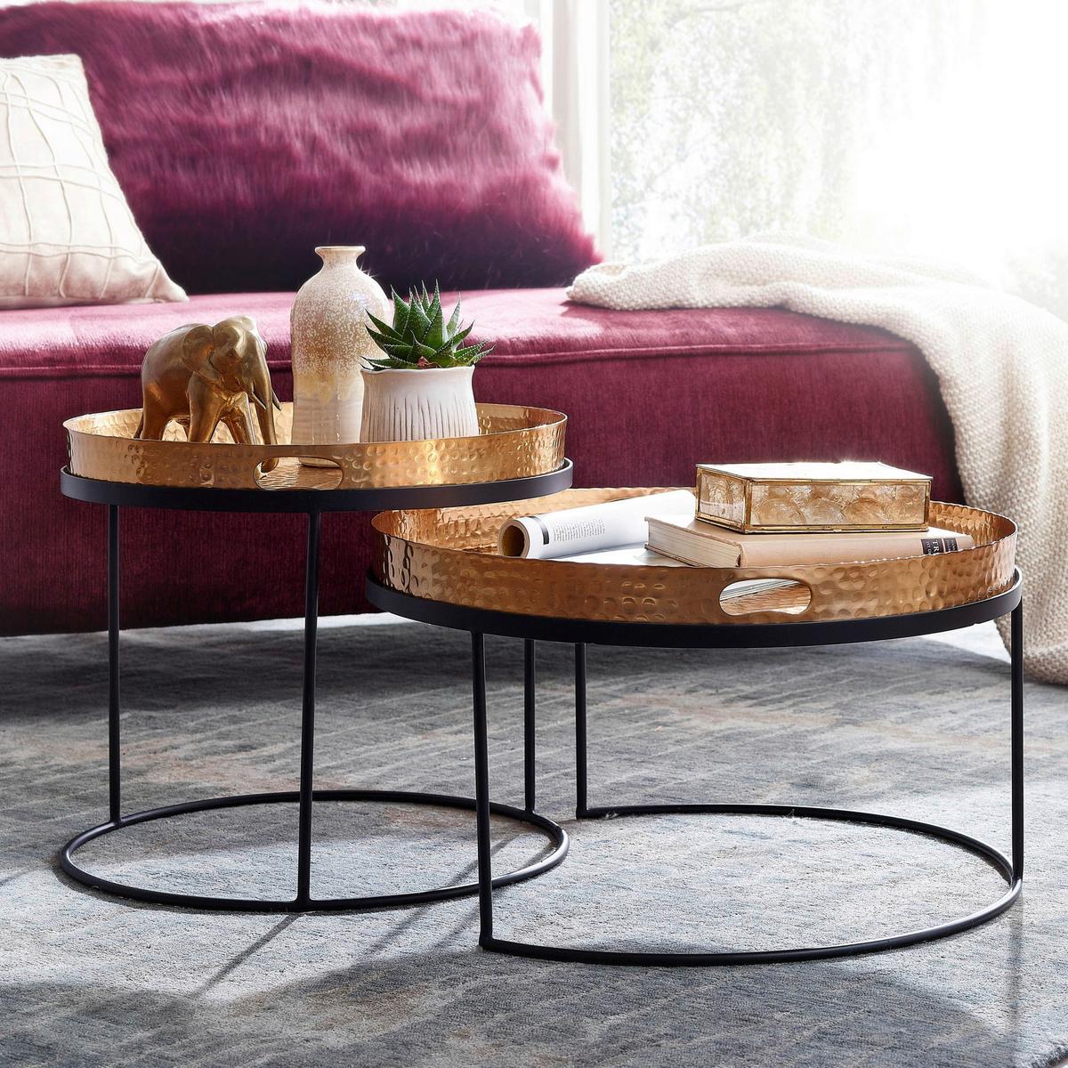 Couchtischset Wohnling Goldfarben B:46 cm - Goldfarben/Schwarz, MODERN, Metall (46/46/41cm) - MID.YOU