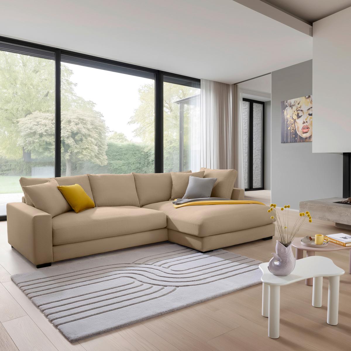 Rohová sedačka PEDRO, pravá, hnědá - černá/hnědá, Moderní, textil/plast (300/190cm) - Mömax