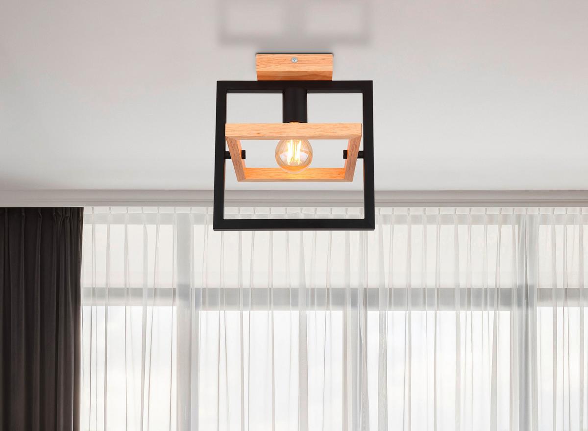 Deckenleuchte L: 25 cm 1-Flammig drehbar mit Holz - Dunkelbraun/Schwarz, Natur, Holz/Metall (25/19,8/28cm) - Globo