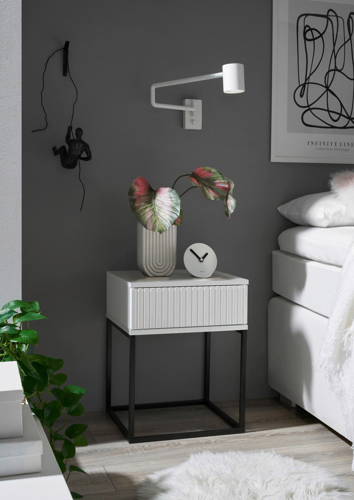Noční stolek MARLE bílá - bílá/černá, Moderní, kov/kompozitní dřevo (40/52/38,5cm) - Hom`in