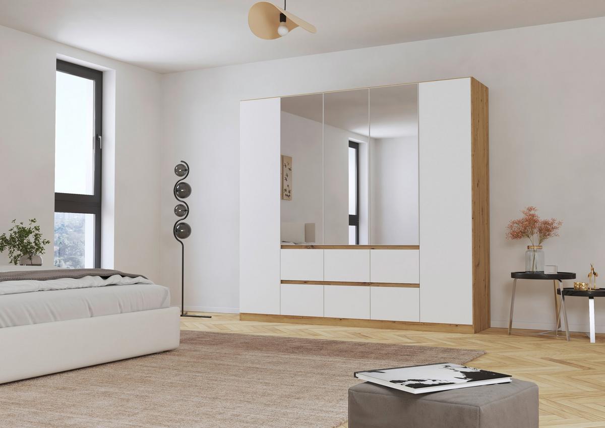 Drehtürenschrank Mainz - Silberfarben/Weiß, Basics, Holzwerkstoff (226/210/54cm) - Rauch Möbel