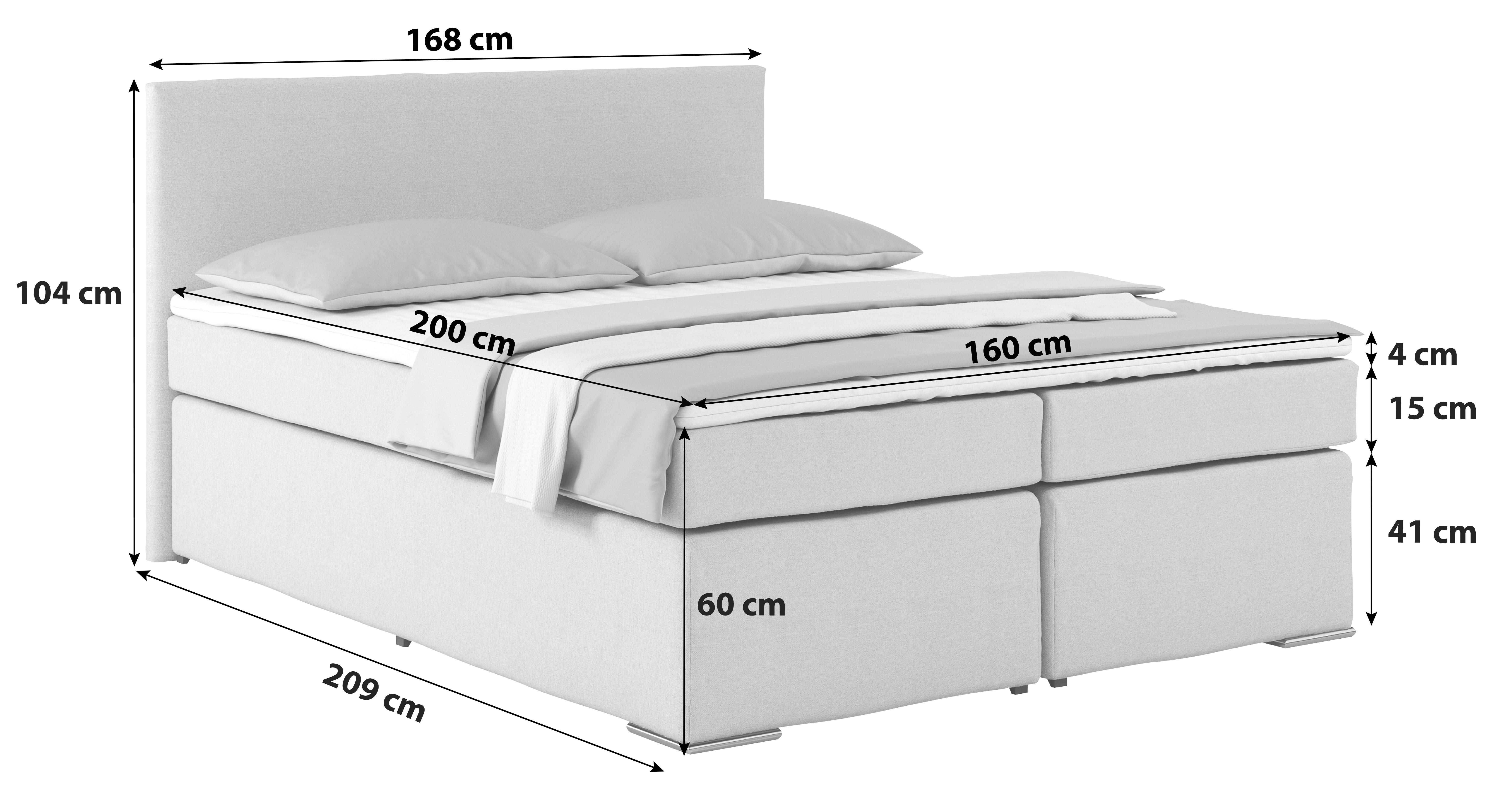Postel Boxspring Nero Pl: 160/200cm, Šedá - šedá/barvy chromu, Konvenční, textil (160/200cm)
