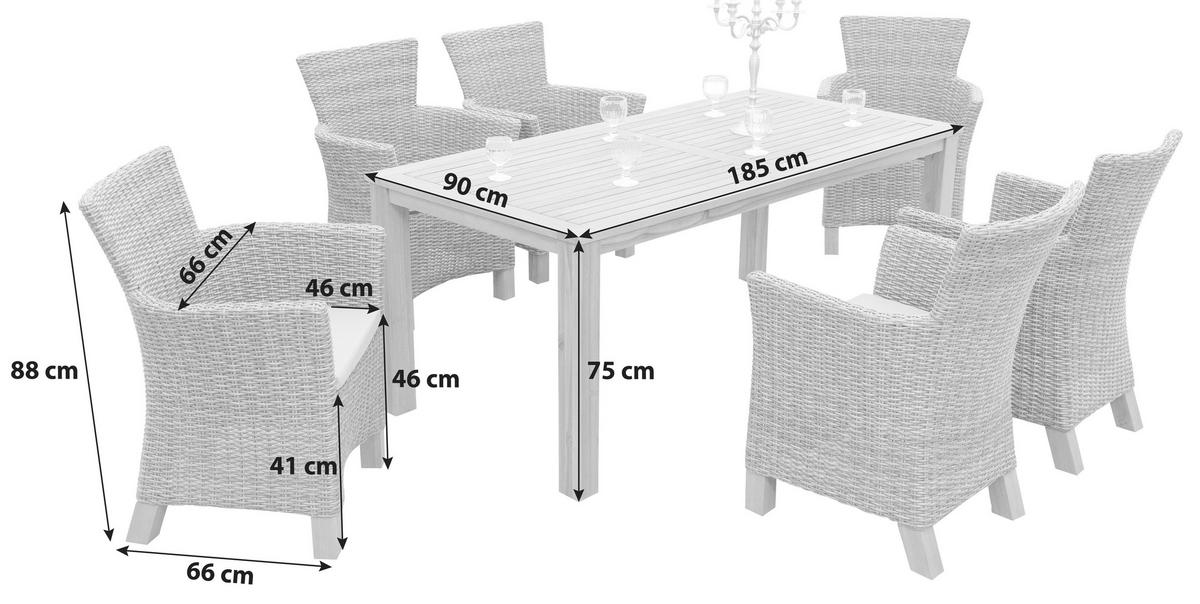 Gartengarnitur 7-Tlg. Toskana Akazie/Aluminium - Naturfarben/Braun, ROMANTIK / LANDHAUS, Holz/Kunststoff - Ambia Garden
