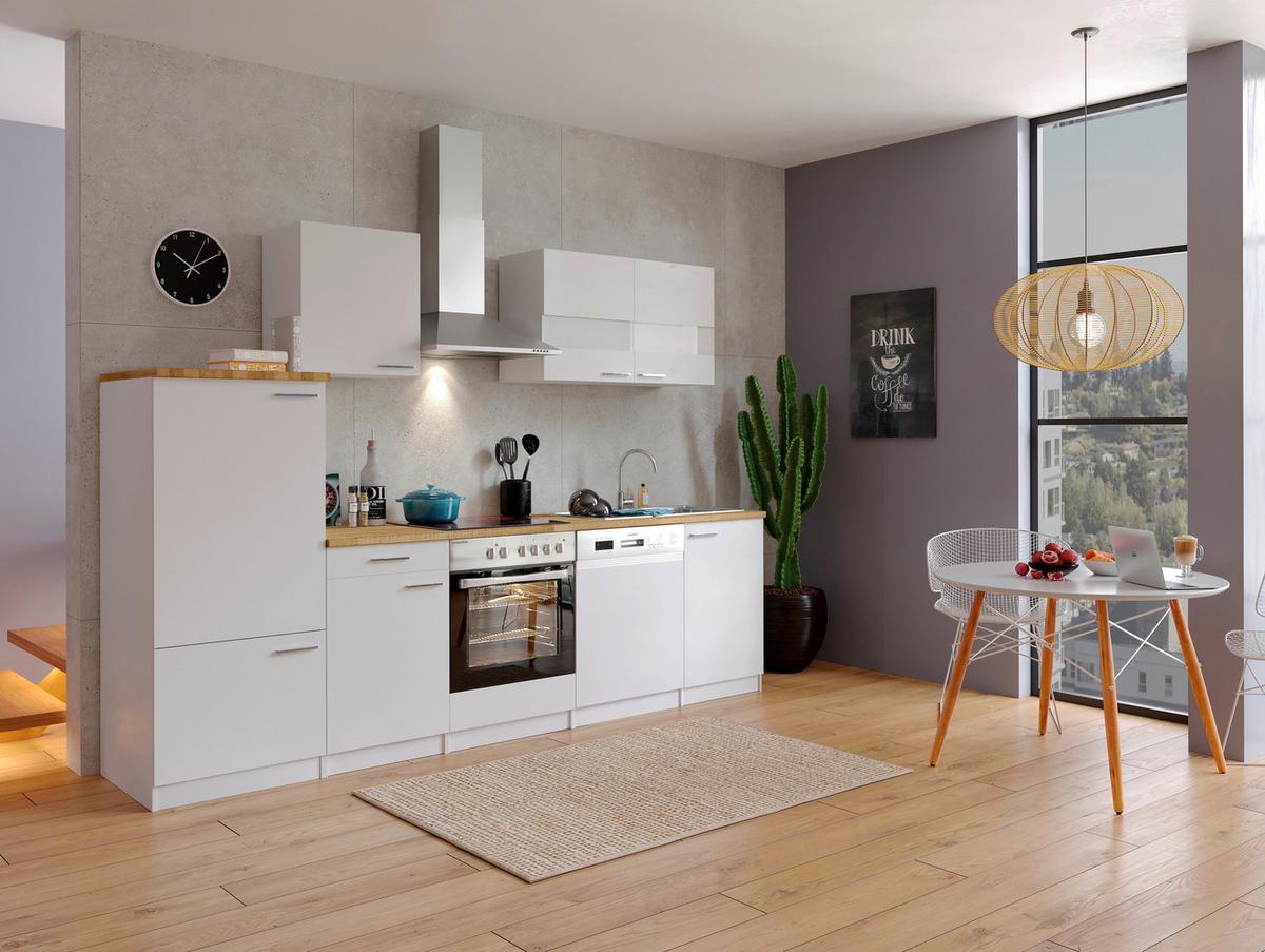 Küchenzeile ohne Geräte B: 280 cm Weiß/Nussbaum Dekor, Modern - Nussbaumfarben/Weiß, Basics, Holzwerkstoff (280/200/60cm) - Respekta