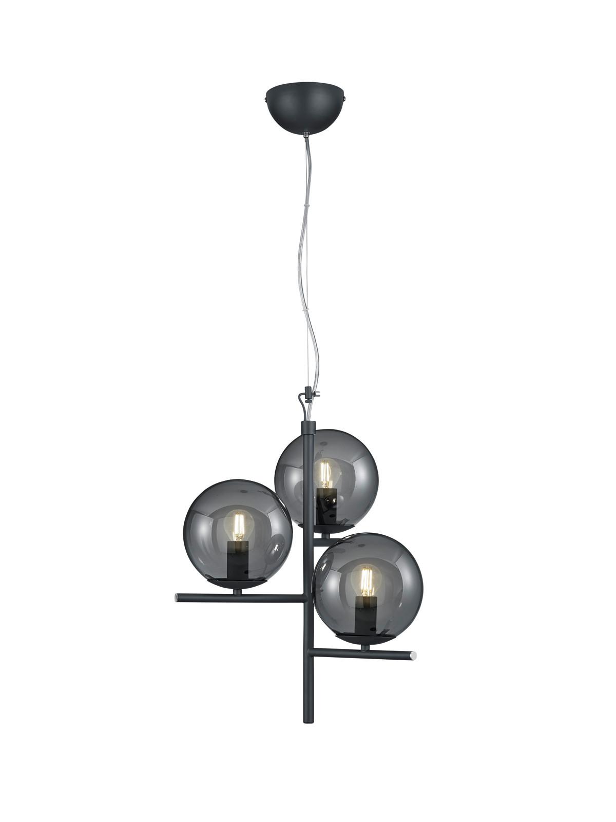 Hängeleuchte Pure H: 150 cm 3-Flammig, Rauchglas Anthrazit - Anthrazit, Basics, Glas/Metall (40/150cm) - Trio Leuchten
